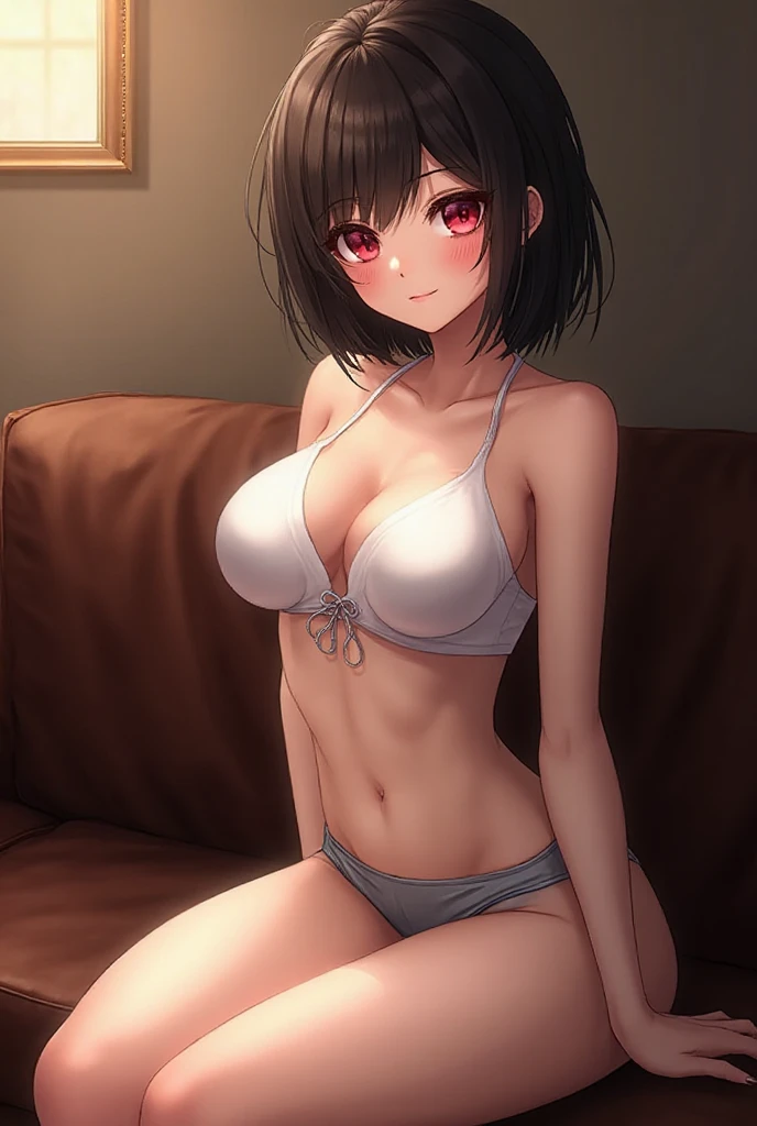 <lora:lowpanp-000008:1> <lora:ryoshu-lc-richy-v1:0.8> ryoshu, black underpants,panties, lowleg, lowleg panties,1girl,masterpiece, top quality, super detailed, absurdity, smirk, table, coffee in hand, cafe, indoors, window,brassiere,large breasts, red eyes, black hair, short hair,(hi res), ((masterpiece)) , ((best quality)), illustration, <lora:add_detail:0.5>