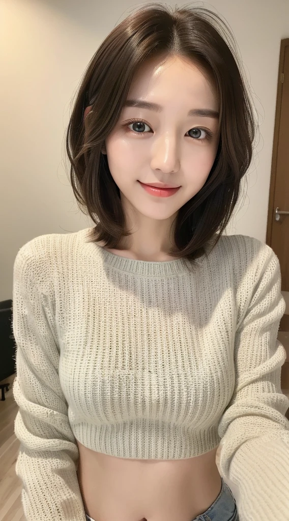 (Highest quality:1.3) (Very realistic, Photorealistic:1.3), (Sharp focus:1.3)   (Pureeros)  　 Biting into a thick banana　Pure　(Sharp focus:1.3) The background is gorgeous and wide.々and living room　Get closer to your audience　 temptation　Three-dimensional　Beautiful gradation　  A happy and kind smile　　　private teacher　　Open book　Very high quality and stylish　See-through bangs　　Elegant and intelligent　Clean and stylish　Excellent Education　Women's Fashion Magazine　model　　 (Realistic and very high quality:1.3). (High resolution/High resolution:1.3)　　Tabletop, Very delicate and beautiful, Soft Light, (Brown Hair, Shoulder-length straight bob hair)  Beautiful detailed girl, Highly detailed eyes and face, Beautiful and detailed nose, Narrow and beautiful eyes, 1 Girl, Japanese, Pureな beauty, cute, young, Very stylish　　 Spring Sweater　Very stylish　Supported by women　Trending Fashion　, (Big Breasts) Realistic Face, Realistic body, 