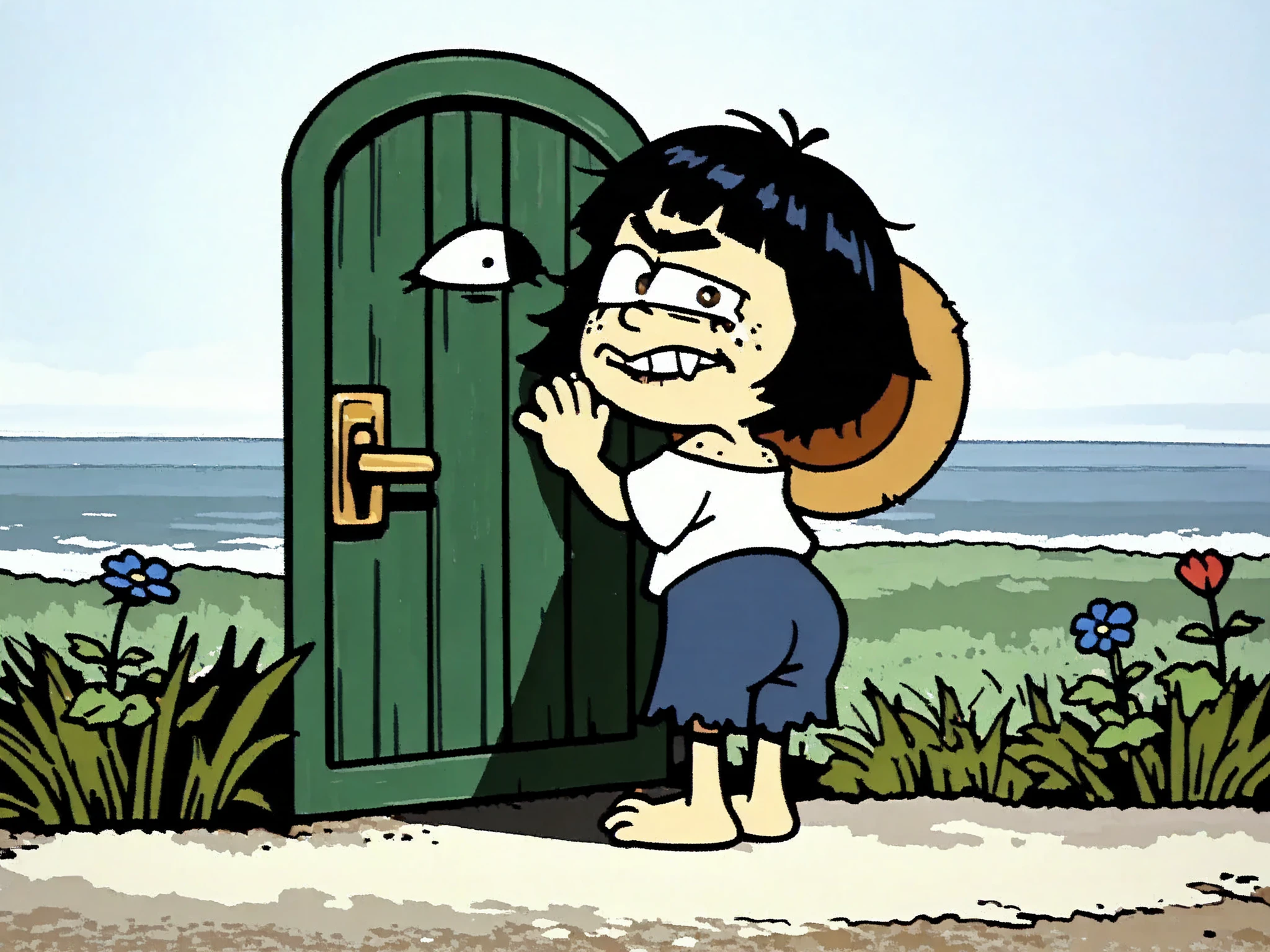 masterpiece, newest,absurdres, incredibly absurdres, (surreal:1.5), 1girl (freckles), ((natural color scheme unibrow, unibrow)), huge two gaped-bucktooth face), outdoors, solo, hat, sailor girl, white dress, black hair, scenery, short hair, bag, from behind, grass, short sleeves, shadow, horizon, standing, looking at viewer,photo \(medium\), photoshop \(medium\), photo background, split theme, realistic, cartoony style, cute little girl
(foot, hips, focus toes), (spiky-length red-headed), black fur, (wavy) short hair, mouth, ((loose-teeth)) , {(ball cleavage)} rear view, detailed FEMALE, tan skin texture , highly detailed real skin texture , (real skin texture: 1 . 0) , (Freckles , skin freckles , pores , skin blemishes: 0 . 4) freckles on breasts, (shaved moustache, (bowl cut) cut forehead 1female_Green Door, BREAK Green Door shows her large crooked-tooth smile, in red-ribbon, navy-blue-blacken-seifuku(Alone, short stature:1.3),slim, hyper shaved upper lips, shaved lip hair, bad lips with hair Follicles, hairy follicles on chin, shaved chin hair, shaved face hair, pump lips, curved eyebrows, hair bugs, sideburns, brown eyes, on overhang cute cat-print-brief, bare shoulder, , (unibrow) eyebrows, (cute hat on head, cap on back, girl shorts), (chibi door, chibi female, chibi), simple blacken-sunset background
cinematic photography, photorealistic, 2girls, pensive girl wearing delicate flower crown of blue forget-me-nots and white anemones with trailing ivy, contemplative expression gazing into distance, single tear rolling down cheek catching light, porcelain skin with natural beauty, loose messy bun with tendrils framing face and flowers slightly wilting symbolizing fragility, wearing vintage-inspired cream lace dress with Victorian elements, standing in morning mist by serene lake with mountains in distance, atmospheric cinematography with desaturated color palette in blue and gray tones, soft diffused lighting creating ethereal quality, professional photography