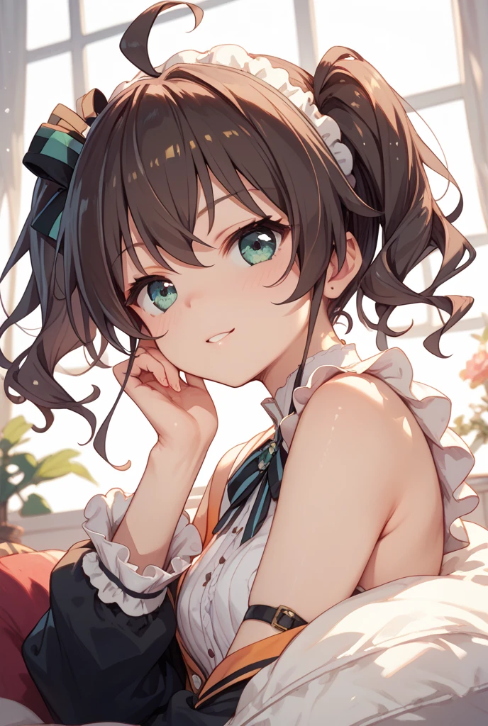 Highest quality, masterpiece, 4K, Highly detailed face, Highly detailed skin, Highly detailed wallpaper, Japanese anime, Second Dimension, Fine skin, Very beautiful , , Baby Face, whole body, One girl, Embarrassed face, On the bed, Bob Hairstyle, Brown Hair, Detective Conan, Haibara Ai, Shelley, Sweaty, Adult appearance, Cosplay, Mine system, , Eyes are hearts, Seducing a man, Spread your legs in an M shape