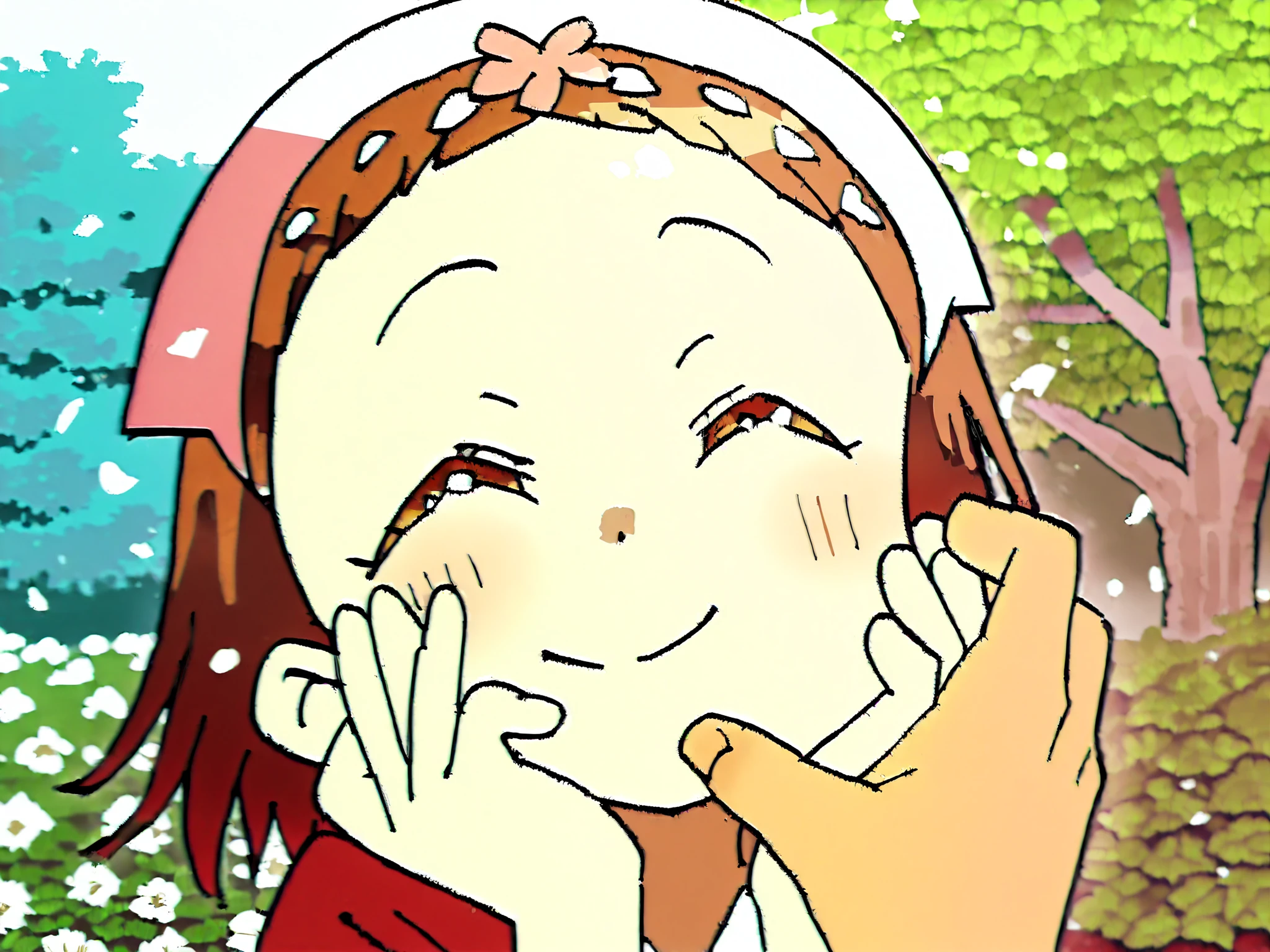 Real drama films、In a beautiful flower garden、長い黒髪の美少女が純whiteのワンピースを着て静かに座っている。 The girl's expression is soft,、 she has a gentle smile,。 A small child is gently placing a delicate and gorgeous head dress made of fresh flowers on her head.。Vivid Flowers々 and bloom all over the background,、 The natural light is soft, and the girl and child、 and colorful flowers々Wrapping。 her head dress is pink,、white、Yellow, etc.々Fresh flowers are used,、Fine details、 Even the texture of the petals and leaves is realistically drawn。少女のwhiteいワンピースは風になびき、 emphasizing the pure atmosphere。 wrapped in warm spring sunlight,、 creating a heartwarming, happy, and story-like scene。