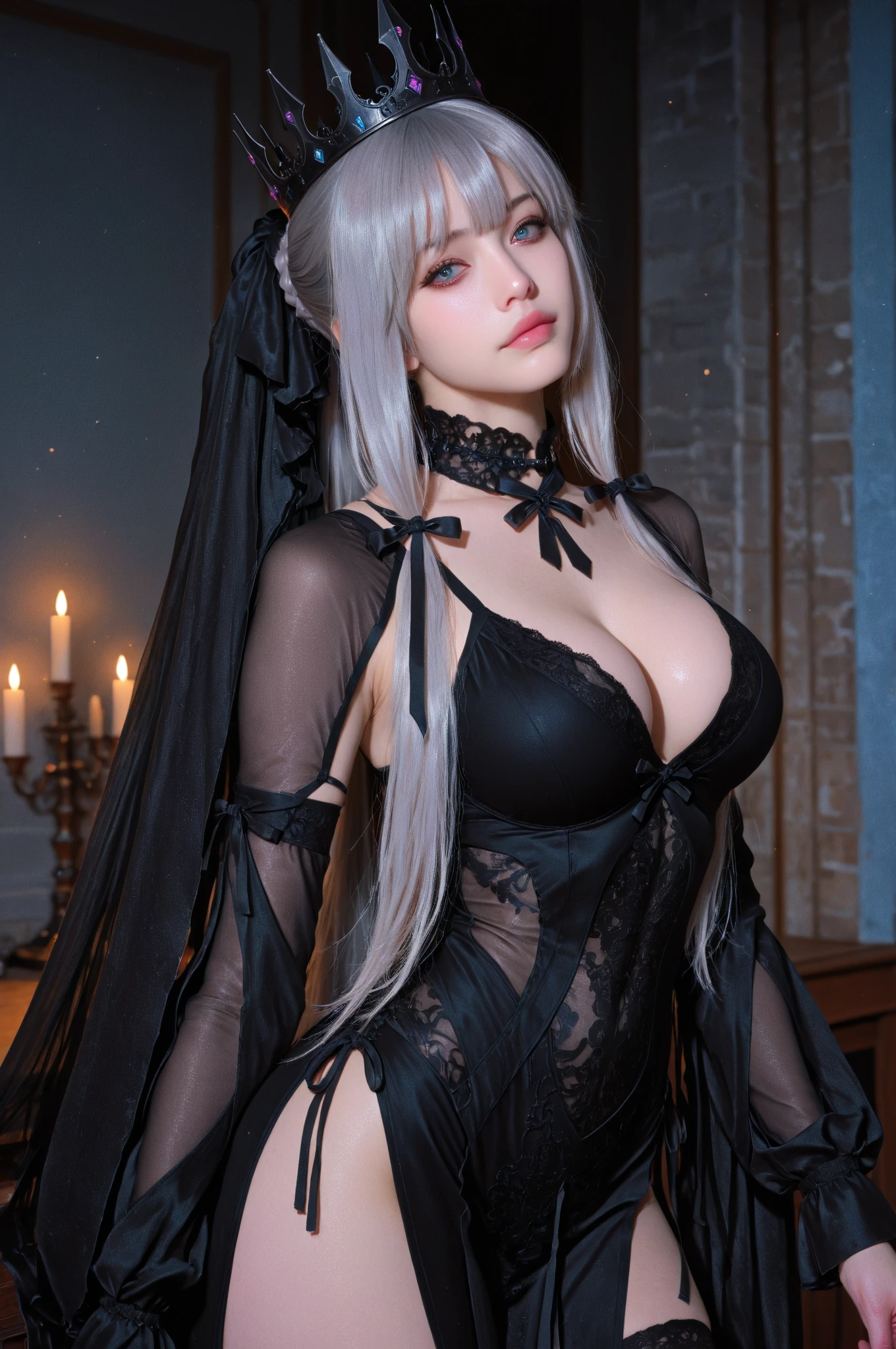 Hard Dark Gothic Makeup、Deep Night Sky、Horror、Black dark eyeshadow、cry、sad、Good skin radiance、Dark Gothicメイク、Dark smile、palace、The beauty of fragrance、24-years-old、Expression of intense  pleasure、Embarrassed look、Dark Gothic、 language、highest quality、Expression of  pleasure amid suffering、Drunk face、紫のMaid clotheysterious、Noble、The face of someone holding it in the toilet、sexy、Loving smile、Twin tail hair、Right blue eye, Left eye is red、Super tempting pose、Platform Heel Shoes、Heavy makeup、Gothic Lolita clothes、A little slimmer、(Silver Hair)、Long Hair Straight Hair、Cute Gothic Lolita Dress、Beautiful Face、elegant features、Attractive face、Stained glass is the background、Chest glistening with sweat、The room is dark、goth long dress、Bell Sleeves、Wizard Sleeve、Decadent look、 excited expression、Glossy thighs wet with water、Thighs that are wet and shiny with oil、Background of a room full of roses、sad expression、Rose Maiden、The embroidery is pink、The dress has pink embroidery.、Thigh-high socks、Knee-high socks、Gentle expression、Dark black eyeshadow、despicable act、Stained glass and rose background、thighs are a little thin、Female Duo、Female couple、dark church background、Stained glass、Black metal world、Dark Castle、Dark Room、Slender body、upright、walk、Are standing、gothic long dress、The whole body is sweaty and shiny、I sweated a lot.、My thighs are sweaty、My thighs are wet、Her thighs are shining with sweat、A lot of sweat glistening all over the body、((Big Breasts))