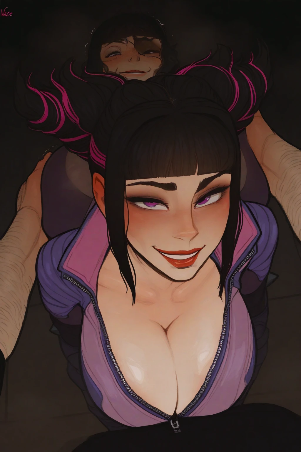 Juri From street fighter ,reverse cowgirl,super large breasts,cum,Double Peace Signs,topless,cum in body,ahegao,cum in mouth,cum in 