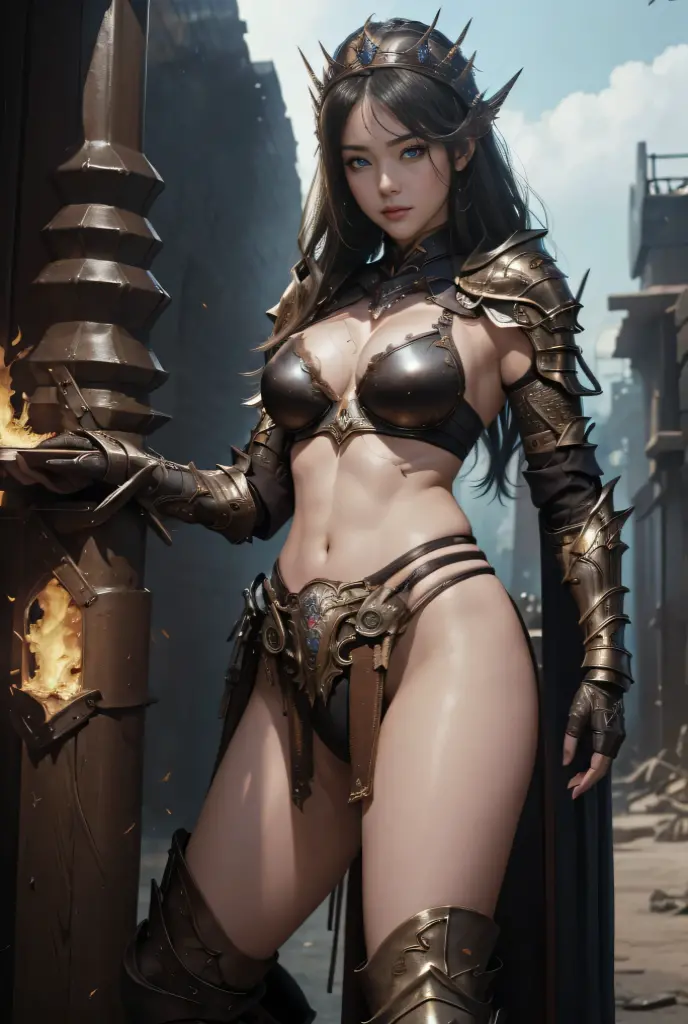 (( masterpiece : 1.2 )), ((8k res )), ((ultra-detailed , ultra realistic : 1.2)) ,clean images ,(( Portrait of a female queen half body wearing ???? dark armor ,ready for war , photo realistic , background : battleground, ruined city, blazing fire )) , colossal ??????? , nice ???? , nice thigh ,(( ???? ?????? armor )) ???? knight , ???? succubus ,???? wizard  , ((pretty asian face)) ,  pretty eyes  , ( ???? pose ) , seduced face , camera from below , seduced pose , dynamic pose .