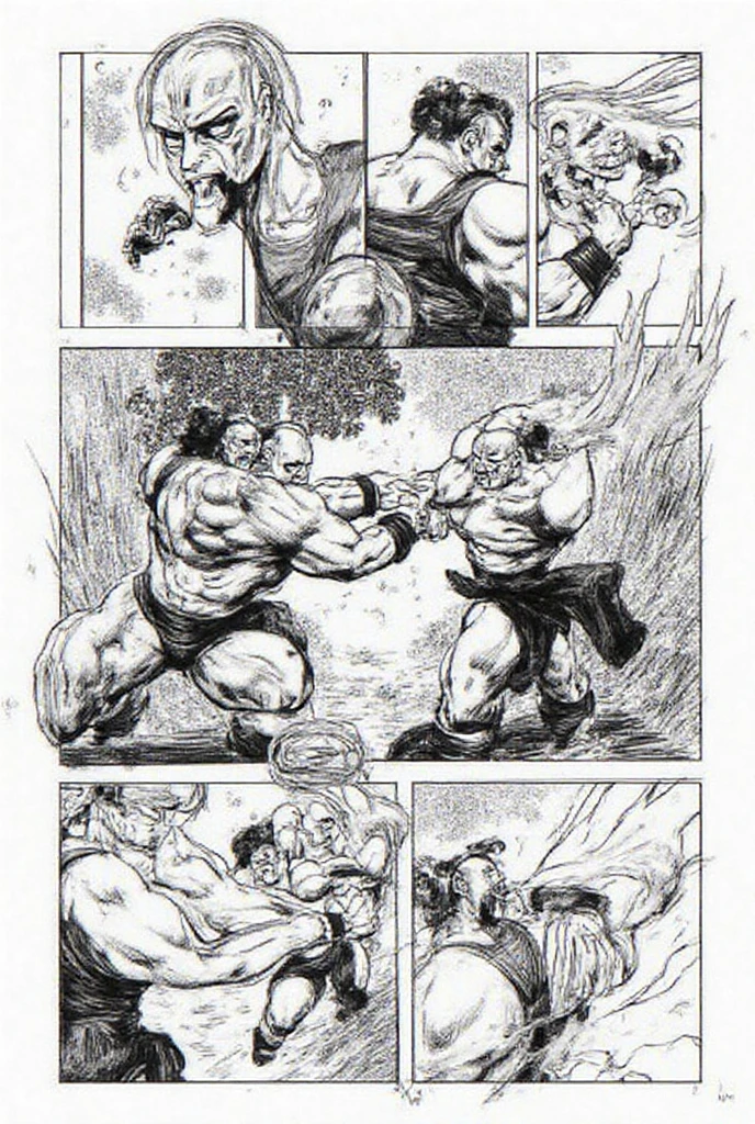 Create a comic but in the black and white manga style but a fight scene ...