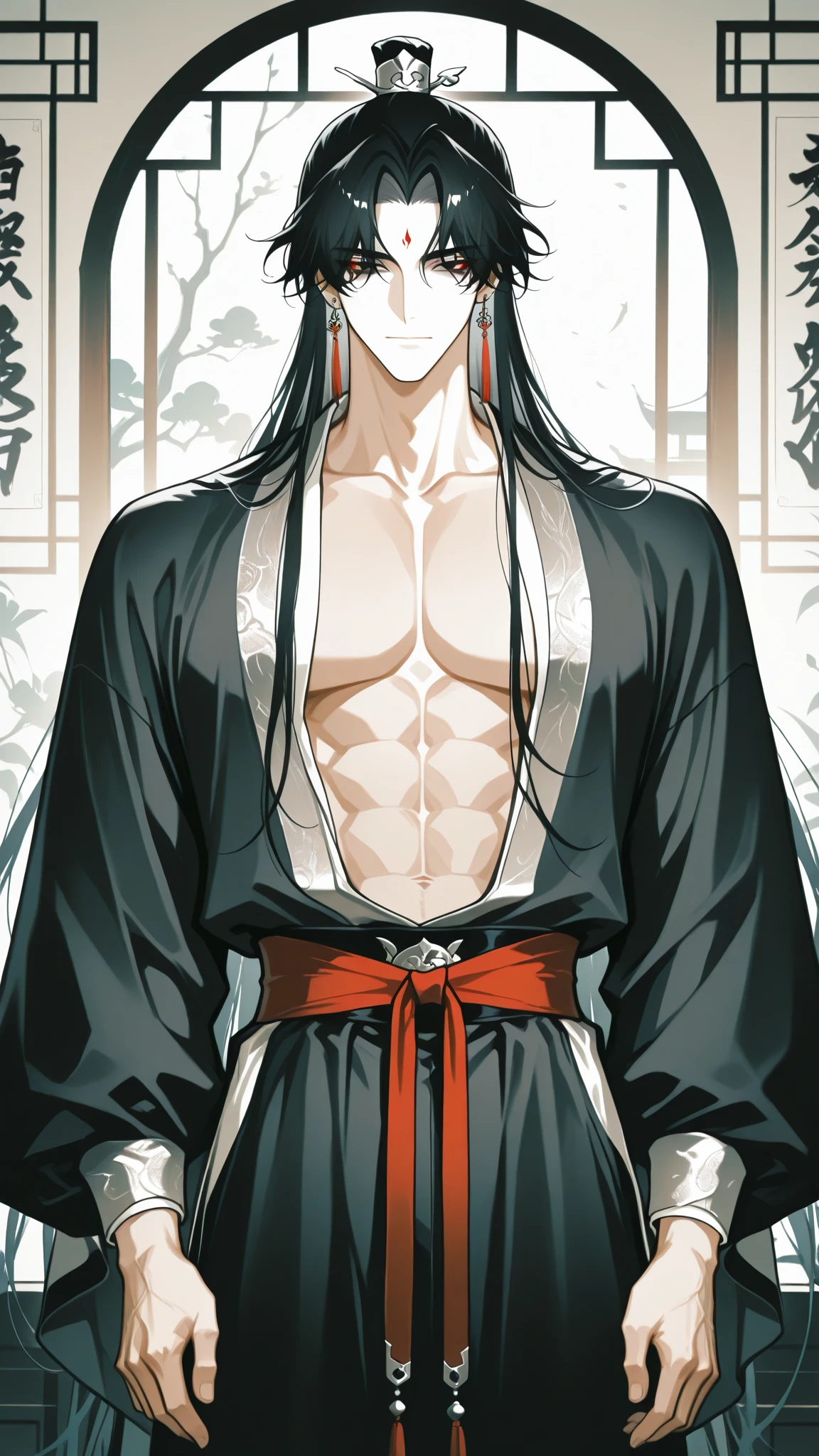 , obra-prima, melhor qualidade, ultra-detalhado, semi-realista, detailedfacialfeatures, 2man,usando roupas velha wuxia chinesa,cabelos negros compridos , olhos negros,manly,forte,Standing holding a great old sword