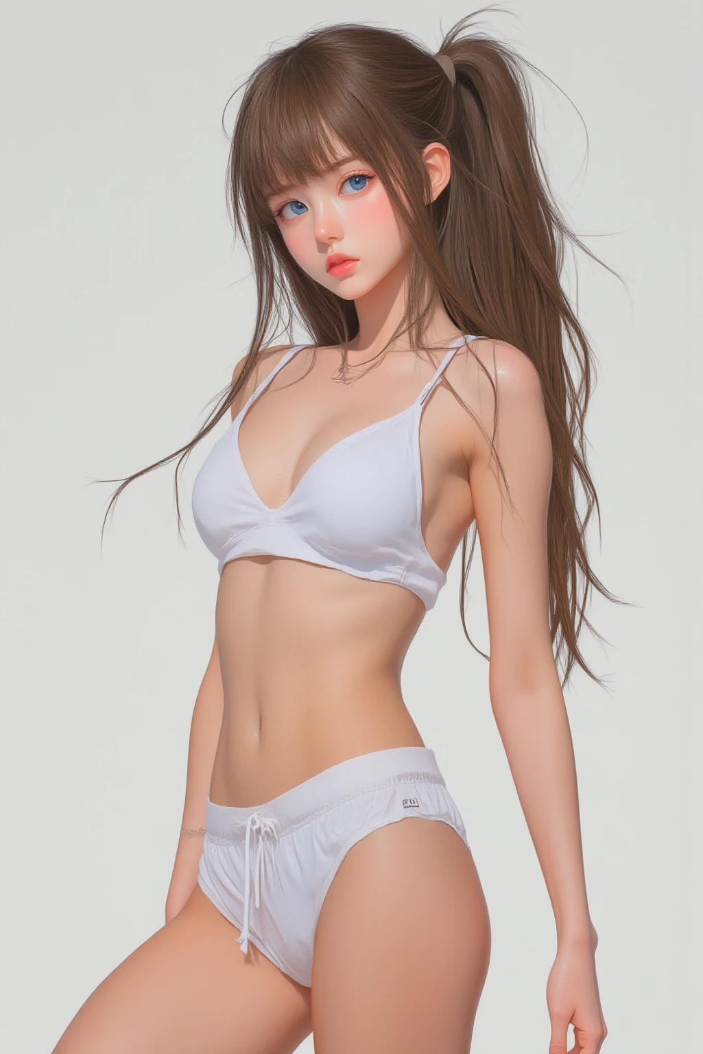 nua, sentada, cabelo castanho