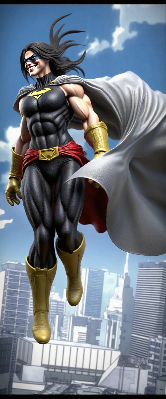 Photorealistic images of Indonesia's Acehnese superheroes, their sleek, Renaissance-inspired costumes, decorated with intricate traditional Acehnese patterns, look majestic against the backdrop of Aceh's Grand Mosque.  The superhero surveys the bustling city of Aceh, his powerful wings shadowing the iconic buildings