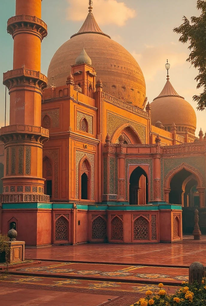 The color of a large mosque is red.