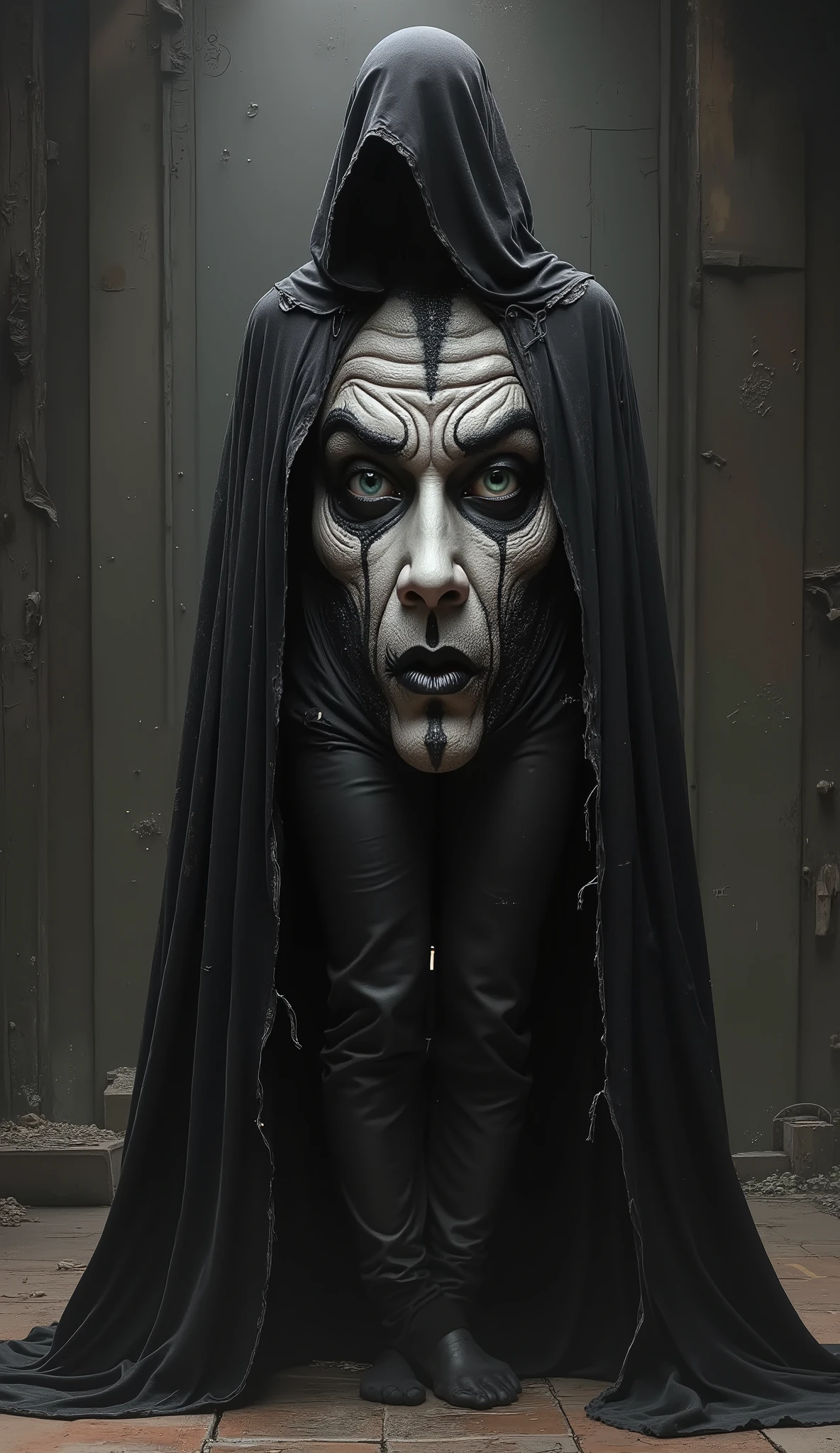 masterpiece,High Quality,Cloak with the face of the Perverted Mask printed on it,