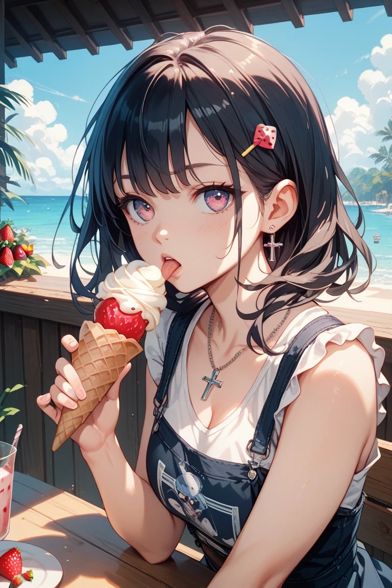 konosubaMegumin, Megumin, short hair, Black Hair, (Red eyes:1.3), short hair with long locks,happy smile, smile, Open your mouth,Tank top shirt with open mouth,Shorts,barefoot,barefoot,Holding and eating ice cream with right hand,Sitting on the sofa,whole bodyがイラストに入るように,morning,morning陽,The sun is rising,
break indoor, room,
break looking at viewer,whole body, (Cowboy Shot:1. 5)
break (masterpiece:1.2), Highest quality, High resolution, unity 8k wallpaper, (figure:0.8), (Beautiful attention to detail:1.6), Highly detailed face, Perfect lighting, Highly detailed CG, (Perfect hands, Perfect ),