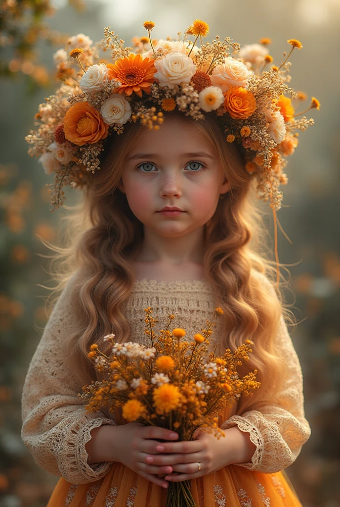 KIDS BLONDIE BRAIDS fotografia (estilo fallenangel:1) uma pintura digital de um (atraente:1) Anjo dourado sentado no meio de uma floresta