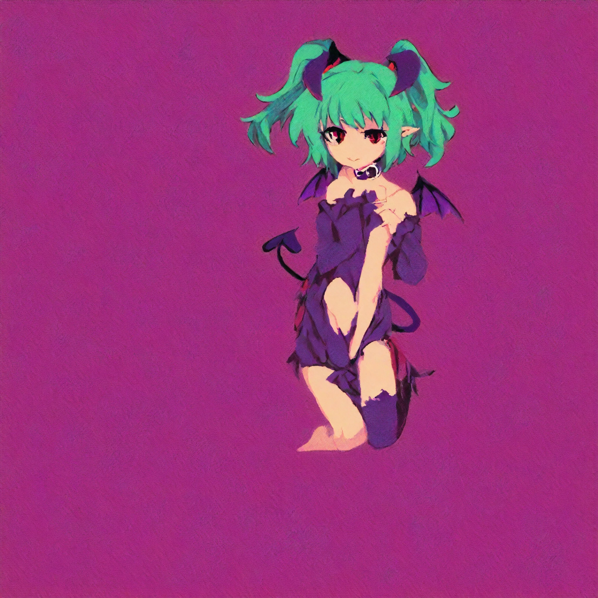 Takorin Style, Mint Hair, Twin Tails, Succubus, Cute, Red Eye, Devil's Tail, 20 Years Old 