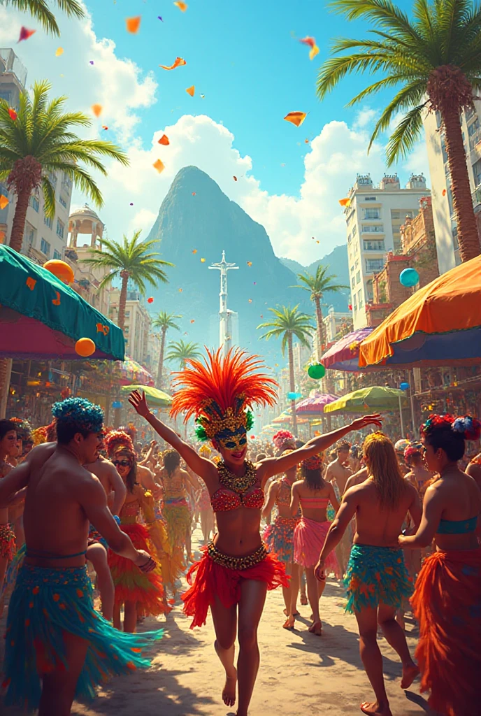 create cartoon illustrations, A big, colorful festival with music, dancing, and costumes! People celebrate Carnival in many Caribbean islands.