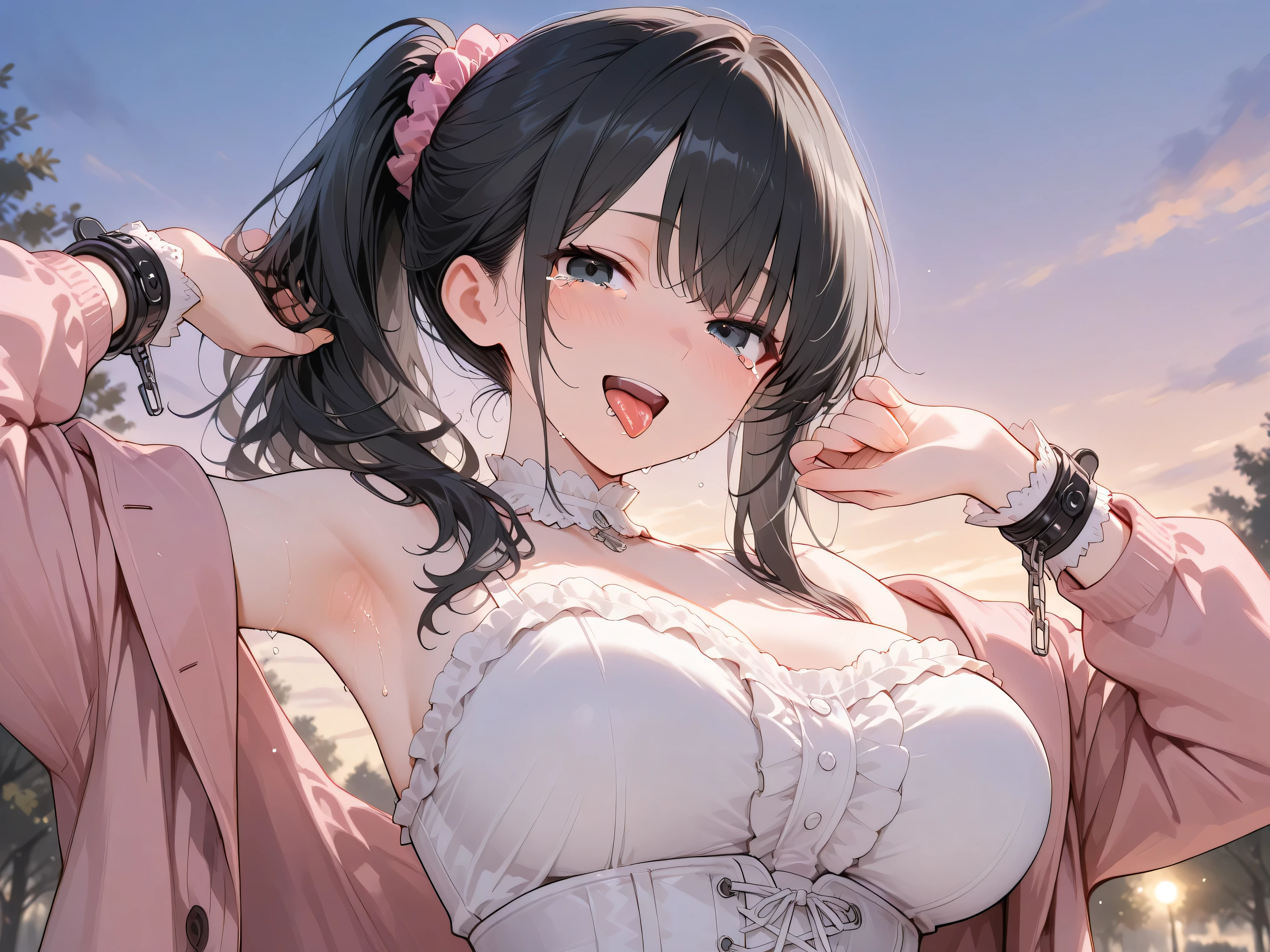 ((日本人のgirl1人、aldult)), ( small)), Black Hair、Brown Hair、masterpiece, 最high quality, high quality, Highly detailed 8K wallpapers,amusement park、Pink Hair、Tropical night、Extreme heat、Heavy breathing、breathe、Sweat、Head ornament、cute girls、Cute Maid、Bold Pose、(Shut your mouth.、Secrete saliva)、Big 、Wait for orders、No fixes、(girl、classmate、Squid Belly、)、（）、Beautiful big boobs、（激しいSweat）、(Saliva volume:1.4）、(Elementary school girl、Cute belly、Prephysiology、Abdominal distention、Spreading 、）、（stroking the stomach:2）、(Beautiful Face）、（serving）、（Trembling in the lower back:2）、Life-size、In front of the camera、Walk with your feet together