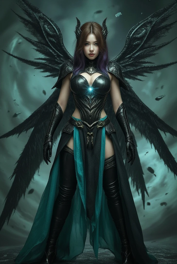 a woman in a black outfit holding a green orb of smoke, necromancer sorceress, beautiful necromancer, diablo 4 lilith, female necromancer, dark fantasy style art, portrait of a female necromancer, diablo 4 queen, dark fantasy character design, diablo digital concept art, dark witch character, detailed digital 2d fantasy art,, night, moonlight, particles, green smoke, chromatic aberration, left hand on hips, bone scythe, ravens in bacground, 8K image quality, Masterpiece