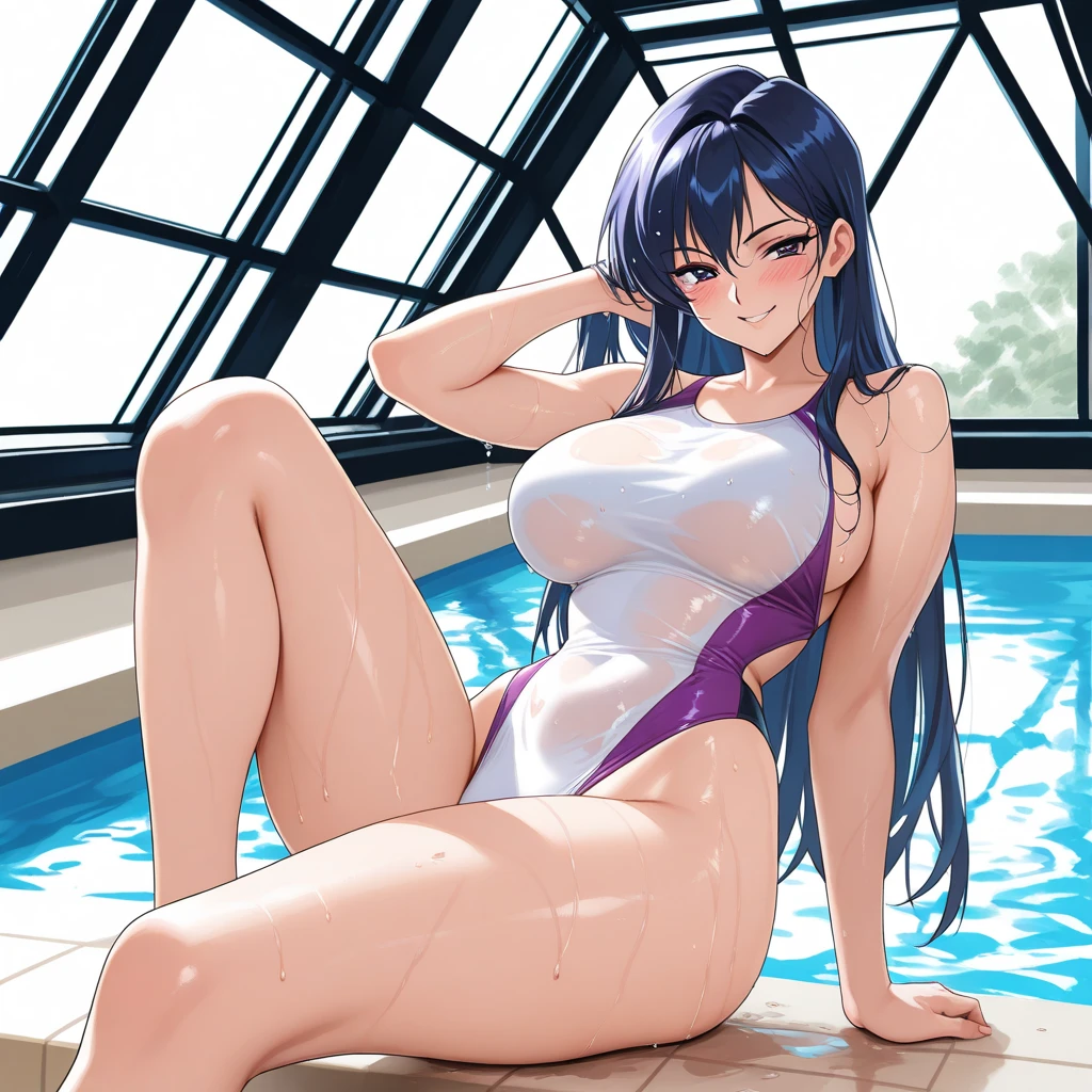 shiny swimsuit, shiny swimsuit, one-piece swimsuit, (((navy wet swimsuit))),  , slouch ,blush, cleavage ,close to the skin,((oily skin)) ,,1girl, happy face, (sunburn:1.0), boyish hair, wet hair,  streak, wet,spread_pussy,open her lips,clothing aside,   in ,  drip, ,  in ,  , (spread pussy),((cloth aside)),((swimsuit aside)),(wet:1.5), spread_pussy,open her lips,clothing aside, finger open her ,   in ,  drip, ,  in ,  , spread , ((cloth aside)),grinning face,