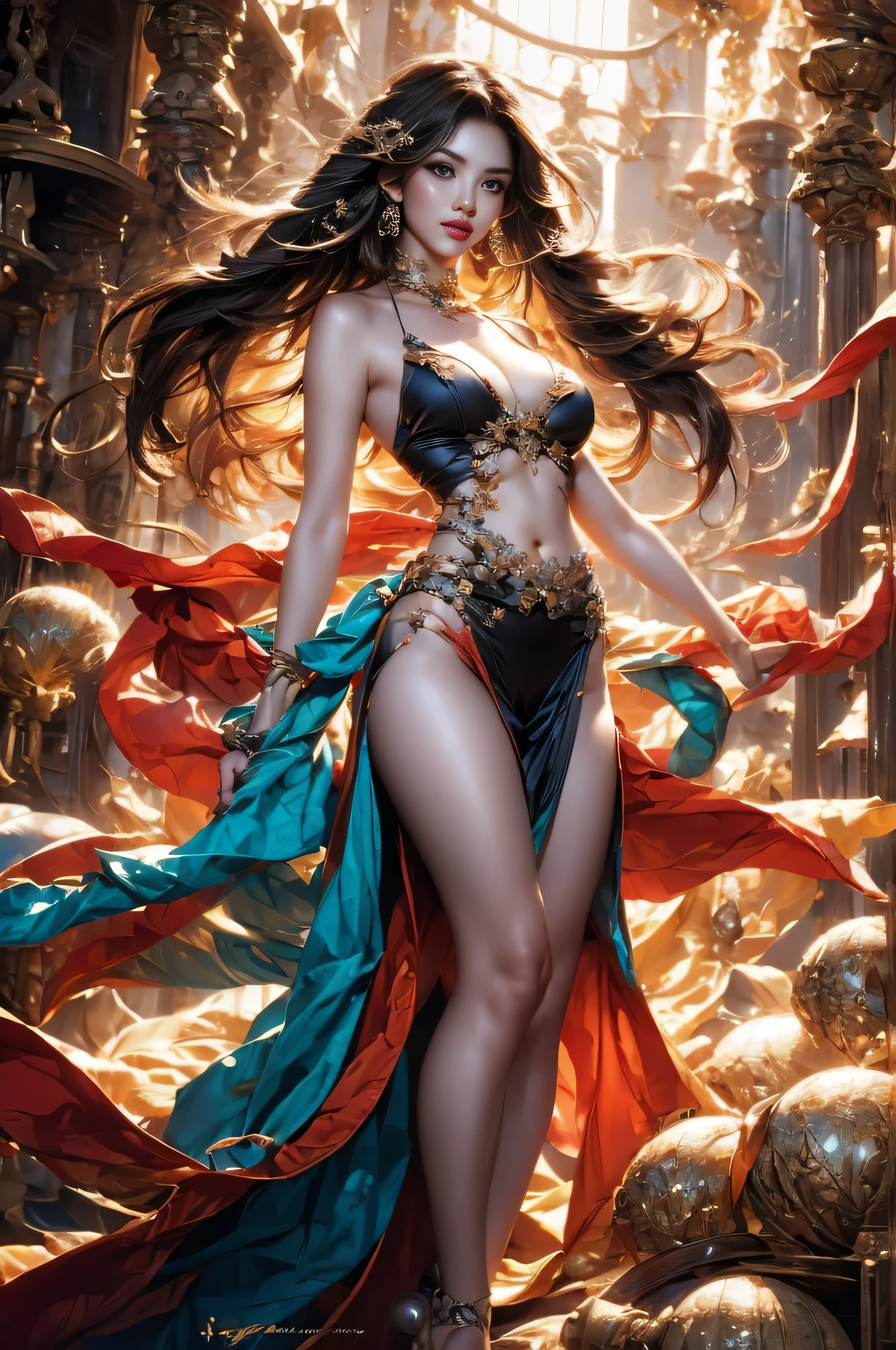 (natural light), amazing, fine details, best, hyper focused, high quality, RAW photo, extremely realistic skin texture, African woman, , look at viewers, extremely perfect eyes, braided hair and afro hairstyle, hdr, very detailed, 8k uhd, realistic, (masterpiece), expressive eyes, perfect face, best quality, sexy pose, provocative pose,  girl, beautiful pubic area visible, small breasts visible, tattoos on , realistic photo, a woman beautiful, perfect , (frames entire body), centered image, , stylized, bioluminescence, 12k resolution, human hands, ((flat chest1.2) ), dynamic, highly detailed, concept art, looking up, body in dynamic movement, beautiful goddess emerging from the ocean, very long hair with afro hairstyle, full female body, golden eyes, wild waves, big waves, ((oriental mandala tattoos on )),  dresses fused with sea waves, ((skin wet with water)), stormy sky, sunset sky, ((red stormy clouds)), ((rain with lightning)), ((ancient temple floating in the sea)), ((ancient clock floating)) , ((lamp, lantern)), beautiful girl with a slight smile, fantasy, fractal, , view of pubic hair, 1 sexy girl,  breasts, ((mandala and flower tattoos)), goddess of the sea emerging from the water and waves, dappled sunlight, orange cyan liquid lamp with luminescent glow, ((liquid splash art)), ((sky with storm and a psychedelic nebula silhouette)), brightly colored luminescent liquid, digital painting, focus sharp, ((interior of an ancient temple flooded with water)), (sensual), (extremely beautiful), (: 1.2), (sublime: 1.0), (extremely sensitive: 1.0),  , sfw, ((goddess standing on a pedestal)), goddess standing on a column, ((huge full moon)), viridian tones, romanticism, glowing in the dark, wavy and symmetrical features, fireflies, (:1.2 ), (sublime:1.0), (Extremely sensitive:1.0), (wise and understanding:1.2), (feminine:1.2), (intricate: 1.2), (realistic skin tone, textur