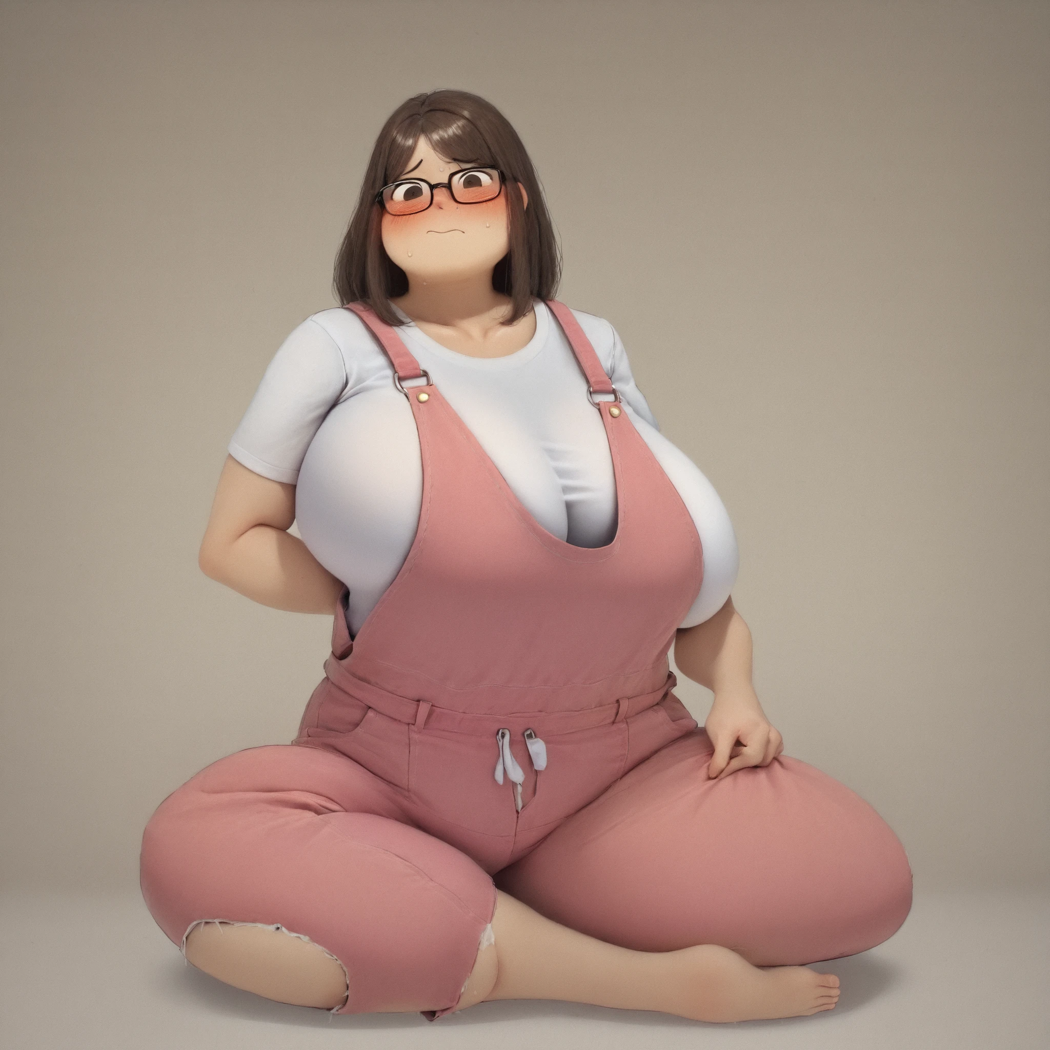 1girl, (fat neck, double chin:1.2) (wearing pink overalls, white tanktop underneath), tight clothes, skindentation, () (embarrassed emotions:1.2), (in a clothes store) (detail face), (embarassed emotions:1.2), (inside a clothing store:1.2) (macromastia:1.3) 1girl, solo, ,1 girl, large square glasses, (), (chubby girl), light beams), extreme details , volumetric lighting, high definition, realistic anime , (extremely detailed face:1.1), fantasy illustration, (breast lift, breast lifting:1.1)
) Best Quality, High resolution, 1girl in,) () Details breasts, Detail pose Detail Face, detail clothes fit, 1girl in, (gigantic heavy saggy breasts) (chubby girl, gigantic breasts), ()(gigantic covered breasts), (), (), , () , perfect lighting, cinematic composition, highly detailed, photorealistic, 8k, best quality , hyperrealisim) defined curves, skin texture, (dynamic pose), (dynamic angle) (full body shot), looking at camera) (low sitting breasts:1.2) (long breasts:1.2), ,