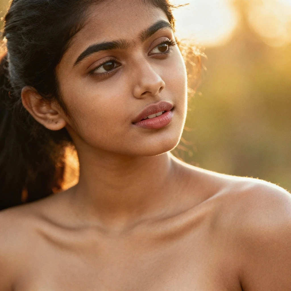 ultrarealistic hires long shot photo of a nude 30-year-old sai pallavi woman,nipple show , outdoors, realistic skin texture, looking looking at camera, 