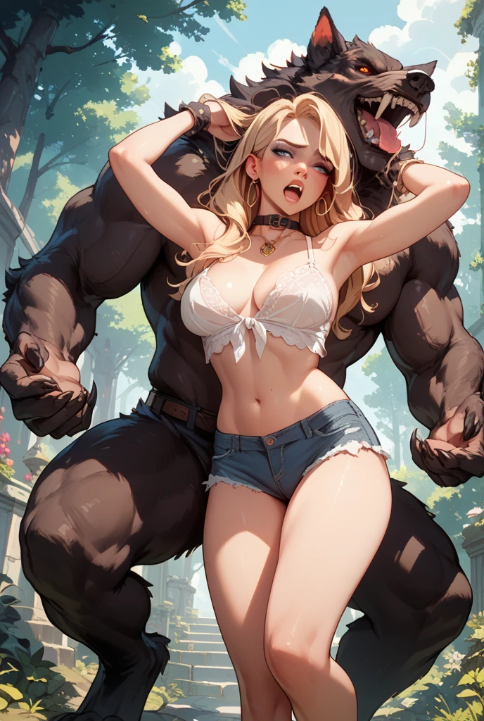 (best quality, masterpiece, uncensored, high quality, ultra detailed, extremely detailed CG, beautiful face, beautiful eyes), solo, (1girl, (((blonde hair, streaked hair, Hair Flaps, side braid)))), (((((camisole, collar, clothing aside, see through))))), (((((extremely awesome detailed deep-silky-healthy-lackwarm-foundational-baby face))))), , peeing, , skindantation, hiqcgbody, (tan), (outdoors, alley:1.2), masterpiece,best quality,(size difference:1.4),(huge male necromancer,(monster:1.3),vampire standing:1.3), meatshield style and (1girl) and (monster ), motion lines,(suspension,reverse suspended congress),(absurd stomach bulge), collar, chain,, , tears, small , ,large insertion,teeth, bound, ,rolling eyes, ,bondage,navel, tongue, open mouth, crying with eyes open, , , tongue out, , (legs up),restrained, ,, cuffs, , black collar,veins,arms up, (eerie atmosphere, horror theme), suspenders, (extremely awesom e detailed and ribbon:1.3),(extremely awesome detailed deep-silky-healthy-lackwarm-foundational-soft-skin:1.1), (extremely awesome detailed gleaming skin), (extremely awesome detailed pretty face, extremely awesome detailed eyes, extremely awesome detailed shiny hair:1.2), (embarrassed, closed mouth:1.4), extremely awesome detailed dynamic lighting, extremely awesome detailed caustic, extremely awesome detailed deep shadows,(best quality, highres, absurdres, extremely awesome detailed CG unity 8K HDR wallpaper, perfect :1.1),(extremely awesome detailed realistic, extremely awesome detailed 3d:1.0)