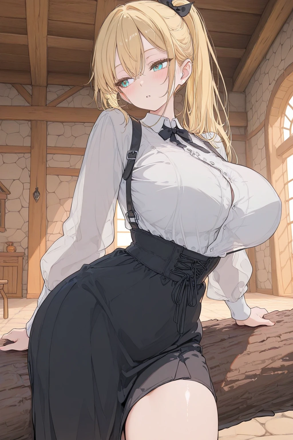 score_9, score_7_up,
BREAK
solo, 1girl, looking at viewer, looking back, from behind, blush, closed mouth,
BREAK
<lora:hayasaka-Ai-makurou-v1:1>, haya5aka-a1, large breasts,
ascot, white ascot, long sleeves, white apron, long waist apron, shuuchiin academy school uniform, collared shirt, black dress, black vest, pinafore dress, long dress, long skirt, white undershirt, brooch,
BREAK
Sitting, stump,
outdoors, nature, mountainous horizon, day,
