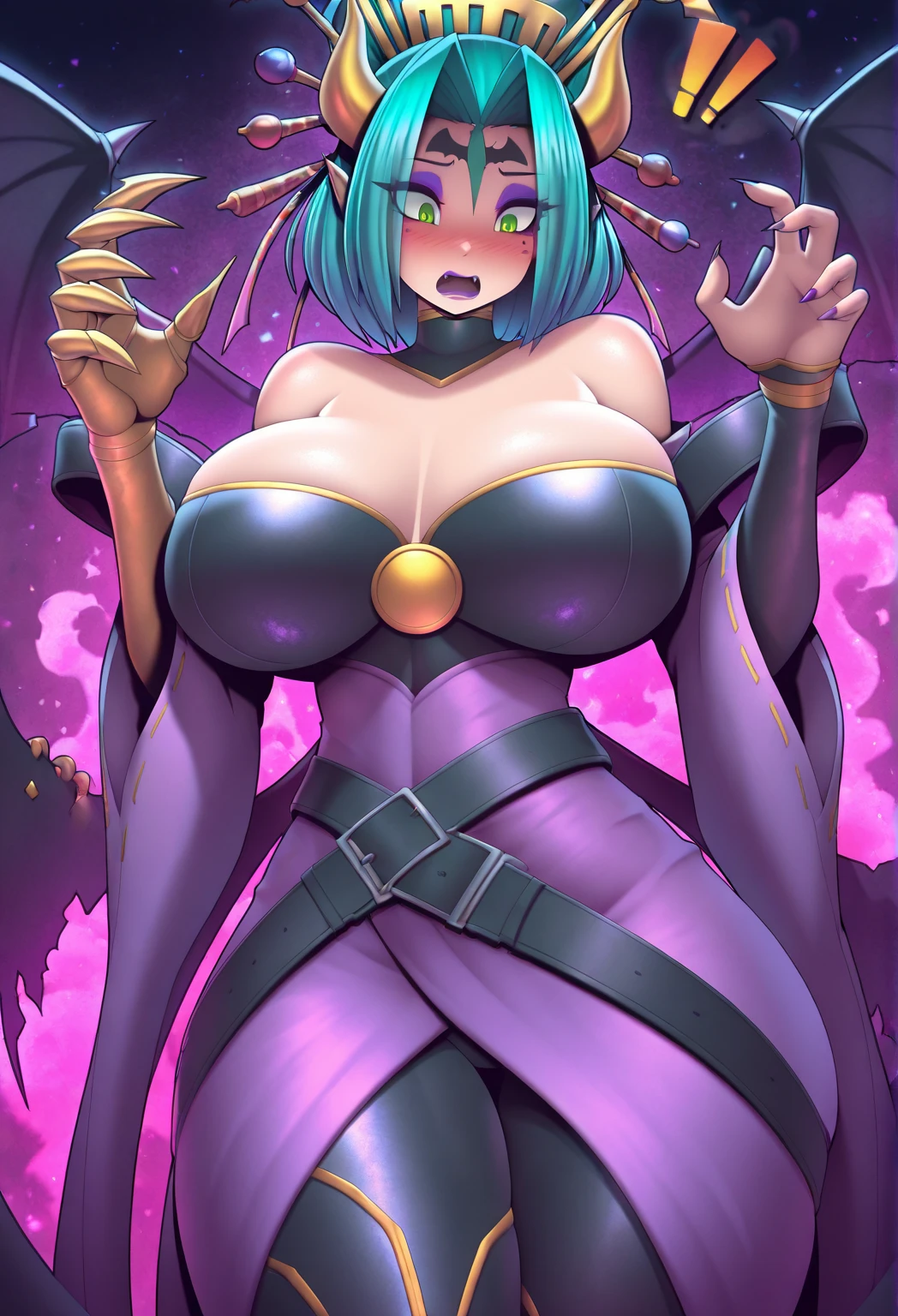 score_9, score_8_up, score_7_up, source_anime, solo, 1girl, , mature female, seblair, witch hat, , curvy, black dress, detached sleeves, smile, upper body,  , hand on 2Z0n1c21.5XL style,