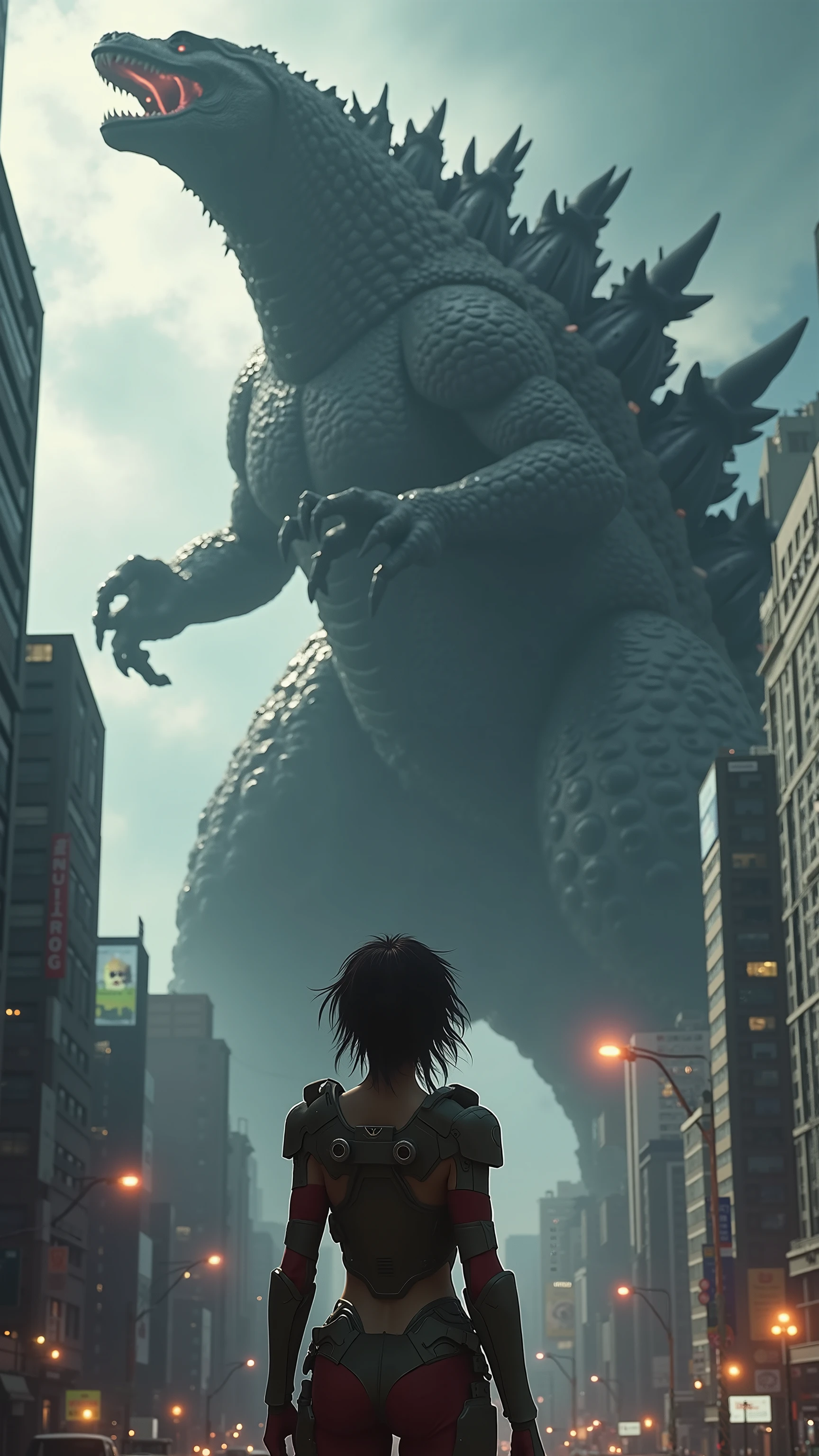 highdefinition images、Aska Langley intercepts Godzilla's landing in Tokyo with Evangelion Unit 1