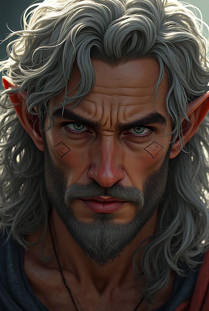 Rugged Handsome Hairy Elf Looking Up to Receive  in His Face Wearing a Tight superhero Suit torn through his hairy , tattoos, piercings,  8K details, atmospheric light, ((male only)), ((natural body hair)), (handsome big eyes), hairy arms, hairy , face dripping , drooling , , crying , facial , eagerly  
long turquoise hair, pinted ears, long turquoie beard
