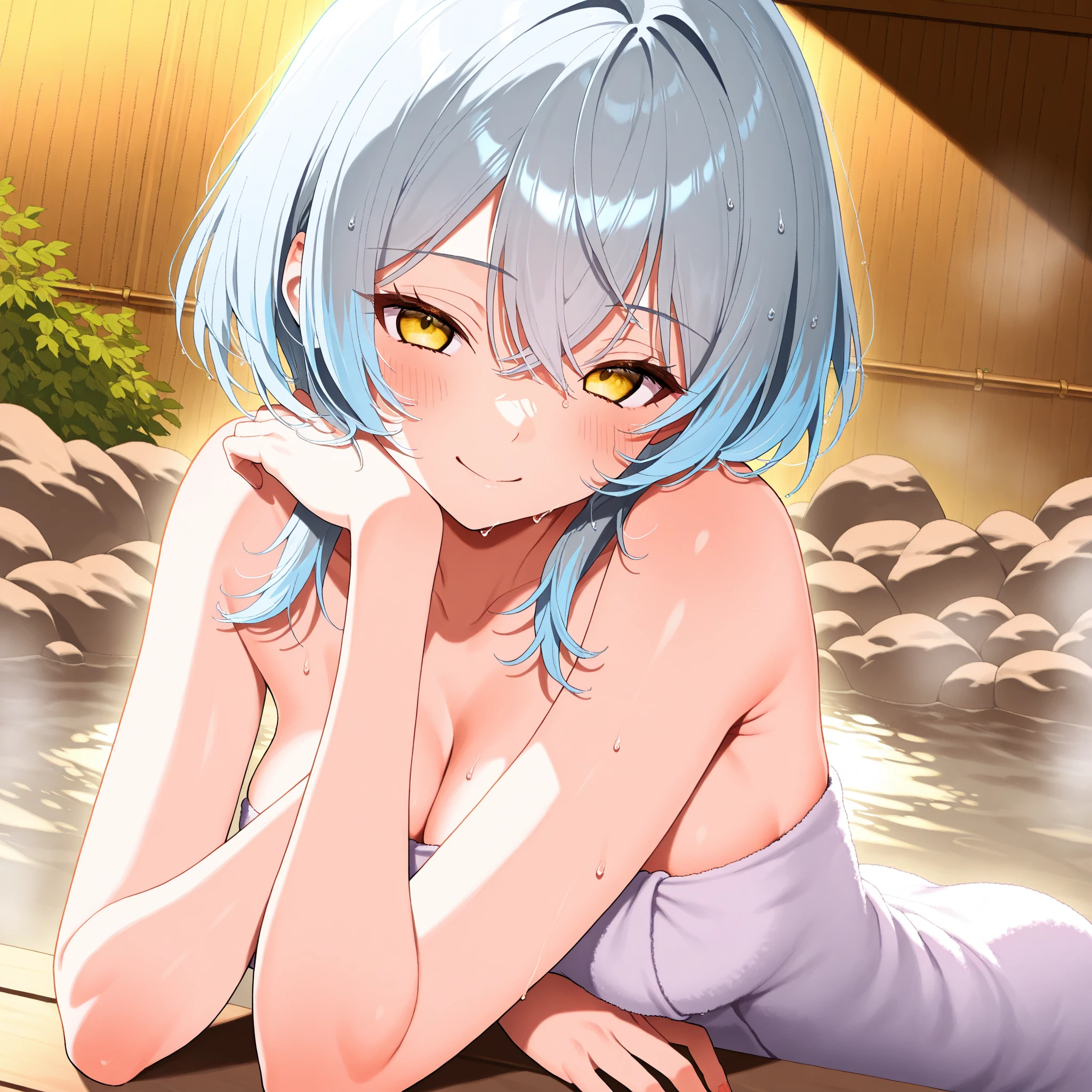 (masterpiece:1.5),(best quality:1.5),(high resolution:1.5),(8k:1.5),(Ultra HD:1.5),(perfect face:1.5)(cowboy shot:1.5),(beautiful detailed eyes:1.???????tremely detailed face:1.5),(perfect lighting:1.??????tremely detailed CG:1.5), (perfect hands:1.5),(perfect ???????:1.5),,(perfect body:1.5),(perfect hands:1.5),(perfect fingers:1.5),,(1 woman:1.5),(megami magazine:1.23),(pale skin:1.3),(fighter:1.5),(white medium twintail hair:1.35),(yellow eyes:1.35),(drunken cool face:1.3),(?????????????:1.3),(medium ???:1.23),(medium pink ???????:1.4),(???? look lying pose:1.5),(face and body forward:1.5),(????:1.5),(????:1.5),(japan onsen:1.3),,(outside onsen:1.5),(????????:1.2),(??????:1.3),(night of onsen:1.3),(Lying on your back:1.5),(Steam:1.3),(wet:1.2),(sweat:1.2),,(onsen see through:1.2),(Relax:1.3),