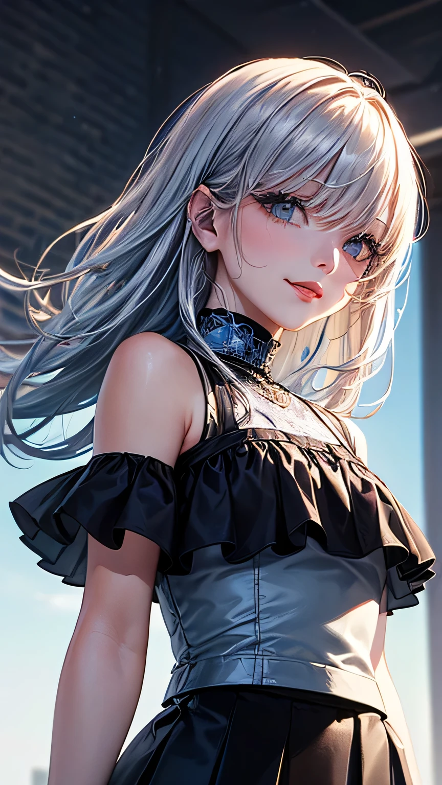 (best quality:1.5, highres, UHD, 4K, detailed lighting, shaders), white wavy hair, large  , woman jacket, long coat, (pov), Portrait, white background