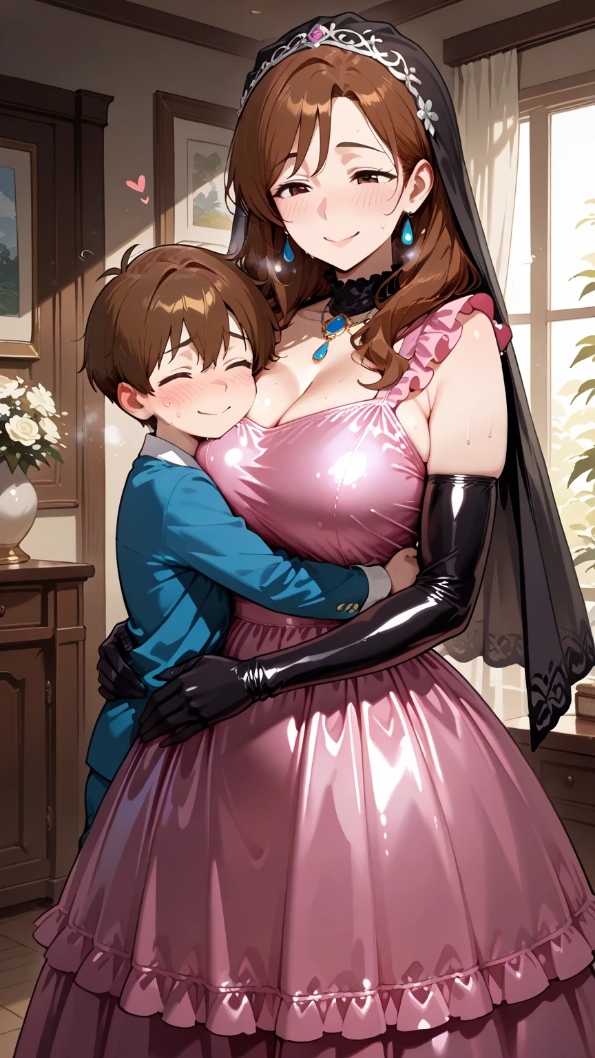  tall mom with young boy  (Best Quality, 8k, 32k, Masterpiece, UHD:1.3), (Photo of Attractive Japanese Woman with small  nine years old son ), 1 Girl with 1boy, (super huge  squeezing  small son :1.2), (short wavy hair), Abs, Perfect Body, Ultra Detailed Face, Detailed Lips, Fine Eyes, double eyelids, pajamas, on the bed, (), ((aroused:1.5)), (( slip)), mom  seducing and touching young son