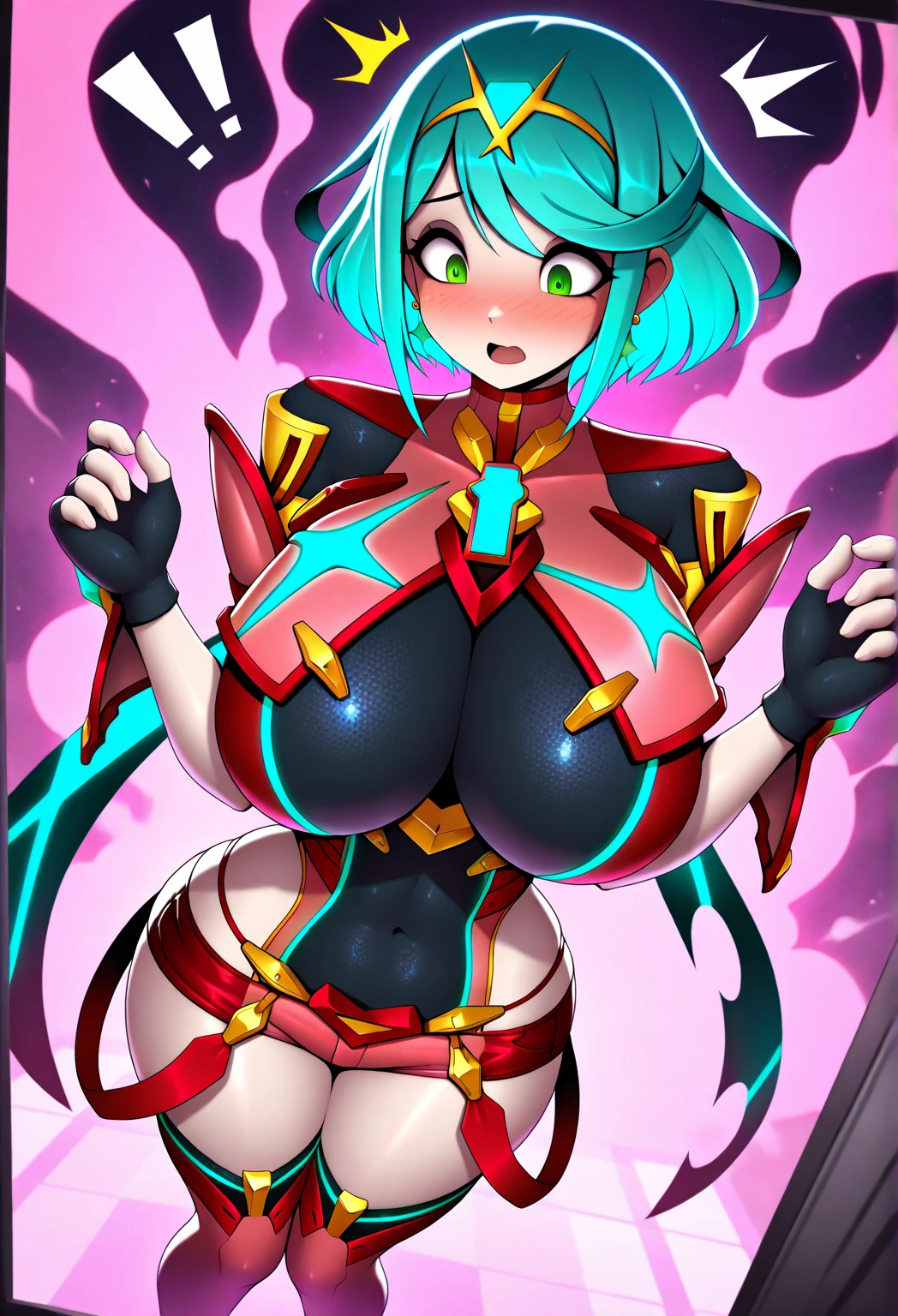 {{{curvy}}} game cover art,  anime waifu peach toadstool blue hair  wearing red latex suit, a detailed painting,  Mario world,  contest winner,  glowing god rays,  symmetrical face,  shimmer, portrait art by dragoonrekka (gigantic and massive ????:1.1), ???????, curvy milf, 1:2), closeup, titsnipples