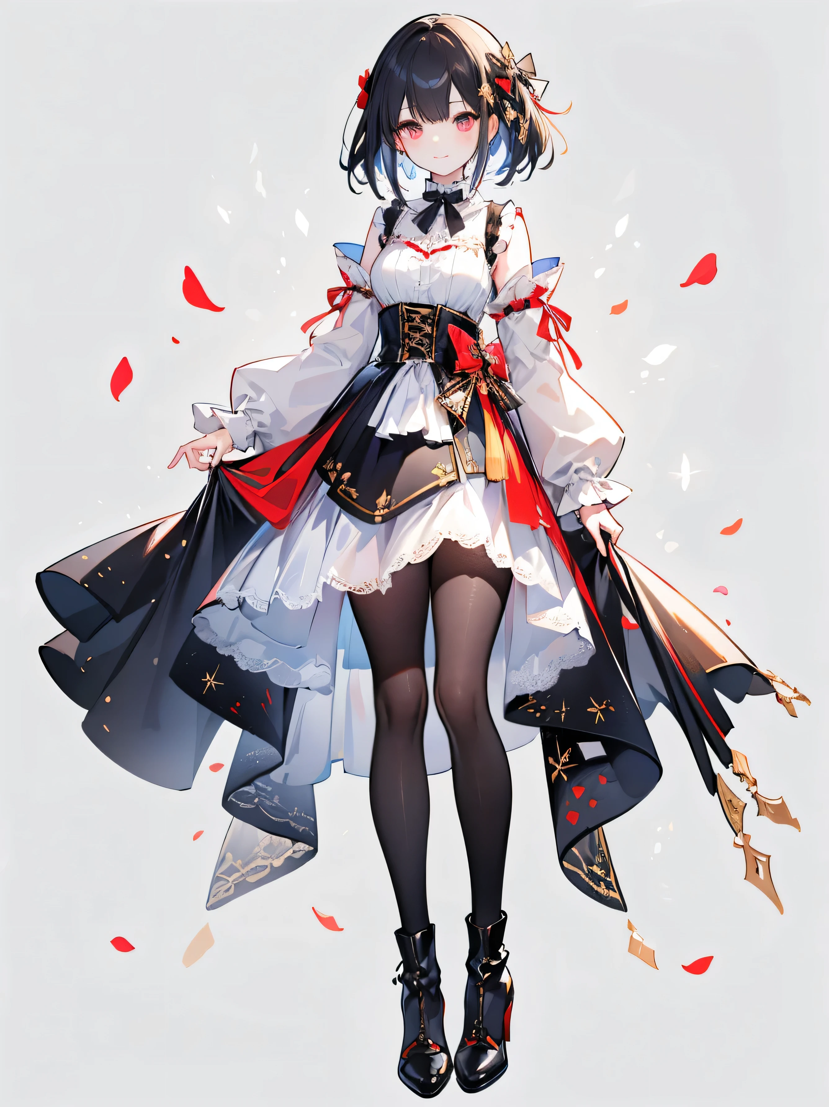 (masterpiece, Highest Quality, realに, work, very detailed, 8k), ((wide angle lens, Full Body female love)), 1 Girl,Light Makeup,Delicate appearance,smile,Full Body, old clothes, printed sash, white shirt, corset, long sleeve, collar, bow tie, black pantyhose, high-heel boots, simple background ,Standing posture ,Turn your face to the audience,Full Body portrait, (masterpiece 、 Highest Quality 、 real 、 work 、 Super Detailed 、 8k) 、 ((wide angle lens 、 Full Body女性愛)) 、 1 girl 、 Skincare 、 exquisite face 、 Smile Yan 、 Full Body 、 old clothes 、 Print Dress、 white shirt 、 corset 、 long sleeve 、 collar 、 bow tie 、 black pantyhose 、 High Heels Boots 、 simple background 、Front Standing Position 、 facing the audience 、 Full Bodyポートレート 、