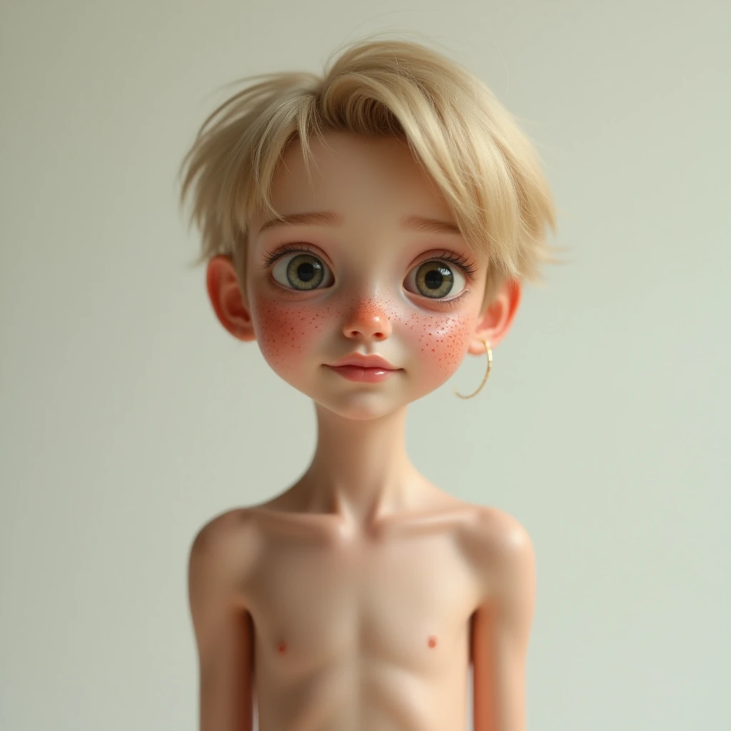 Skinny 20-year-old blond and blue-eyed boy with no muscles