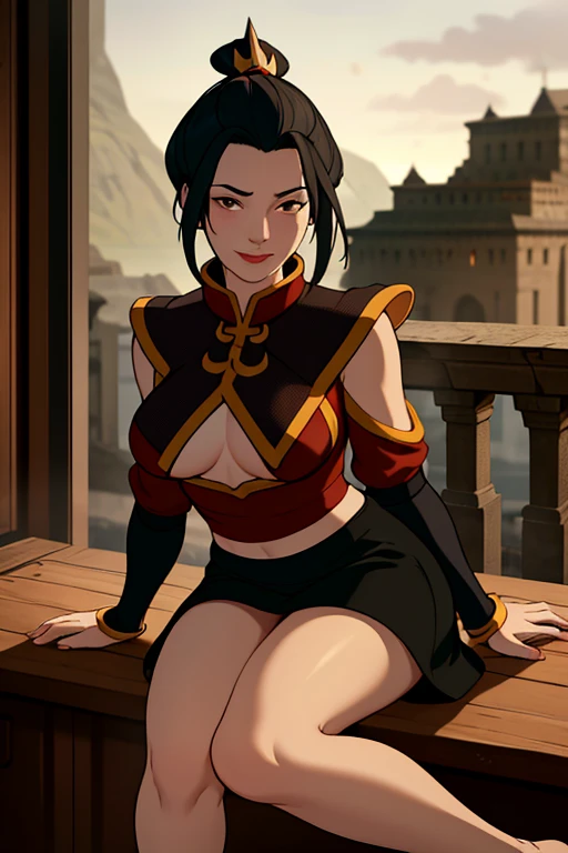 Azula Chibi, cute face ,perfect eyes, slender body display showing big  ,looking at viewer 