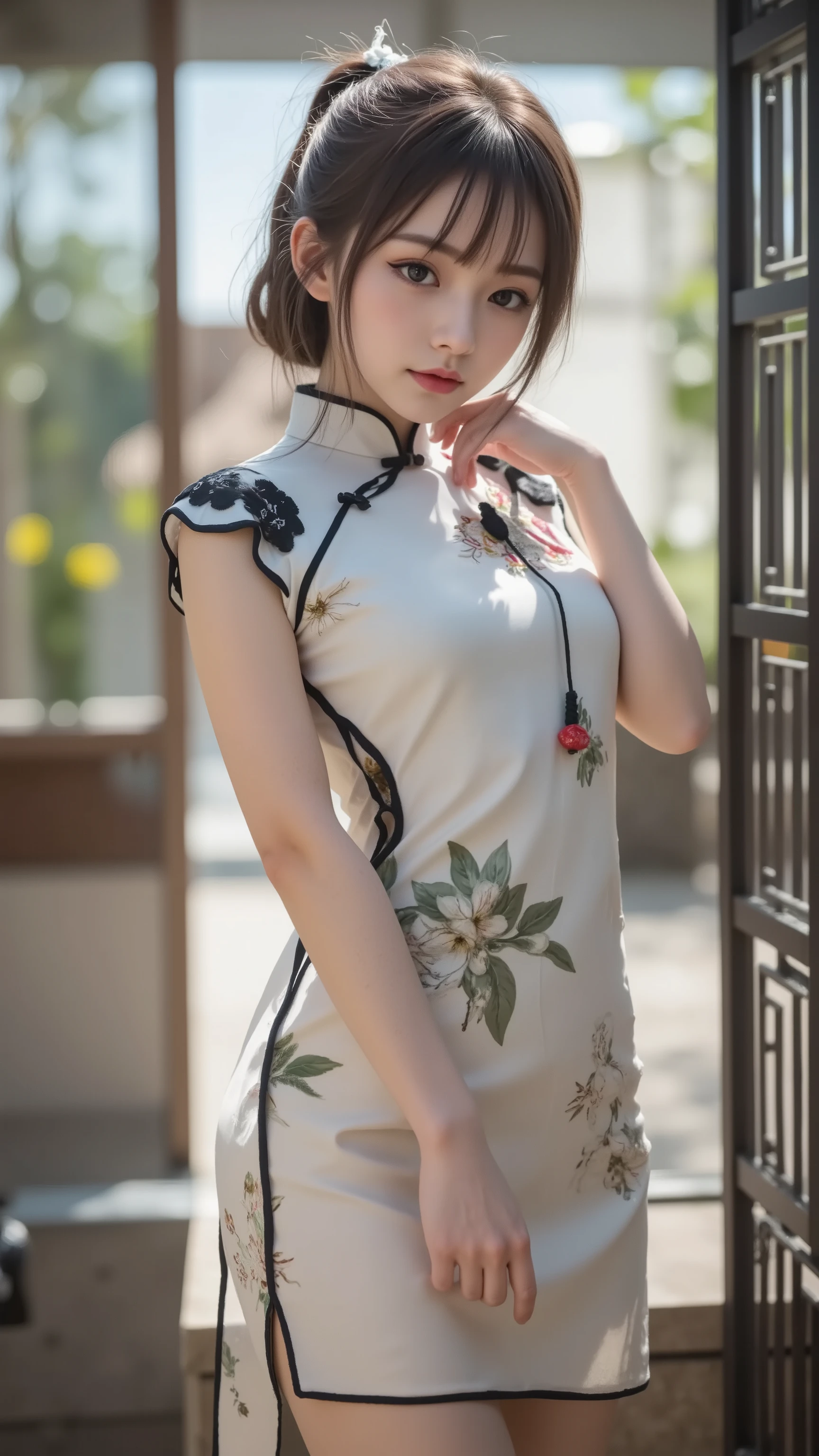 Photorealistic Paintings Inspired by Arafe, CHUNGSAM , Shimizu Yuko , and Ancient Chinese Clothes, beautiful Chinese model, cute and elegant pose, china dress, palace , A Girl Wearing Hanfu , Traditional Chinese, beautiful Asian girl, Chinese style, Traditional Chinese clothing, cute anime wife in a nice dress, elegant Japanese woman, Chinese costumes, ((Slender body line), (((Babyface))), Highest Quality, 8K, RAW pictures