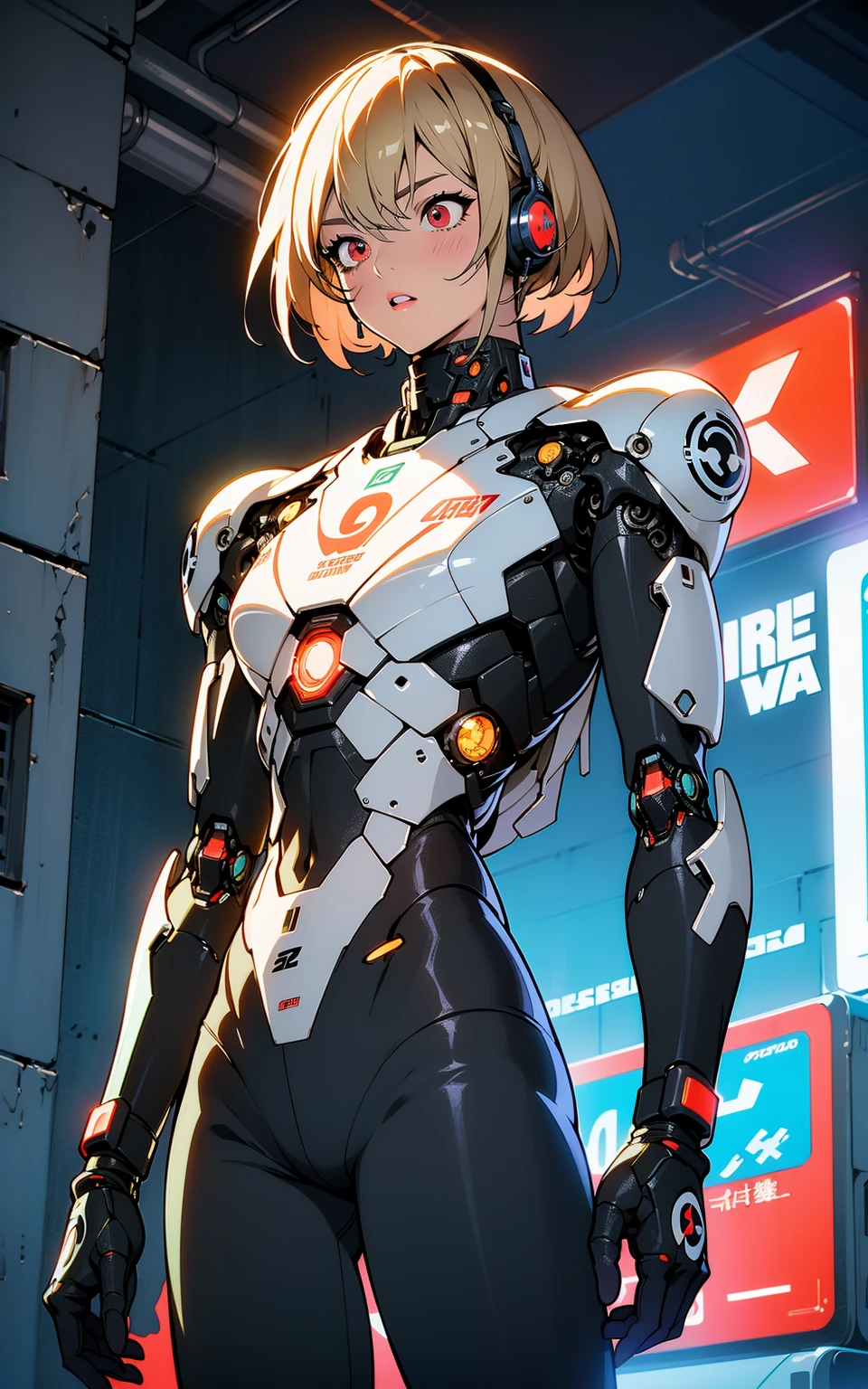 8k, 1girl, robot girl, red hair, twin tails, red eyes, white and gray camouflage clothing, hyper-detailed cyborg armor, holding an urban camouflage long range rifle, robot-like helmet, scouter in one eye, half of face skin peeled off revealing cyborg base, face full of scars, cinematic dramatic lighting, vivid colors, concept art style, 
