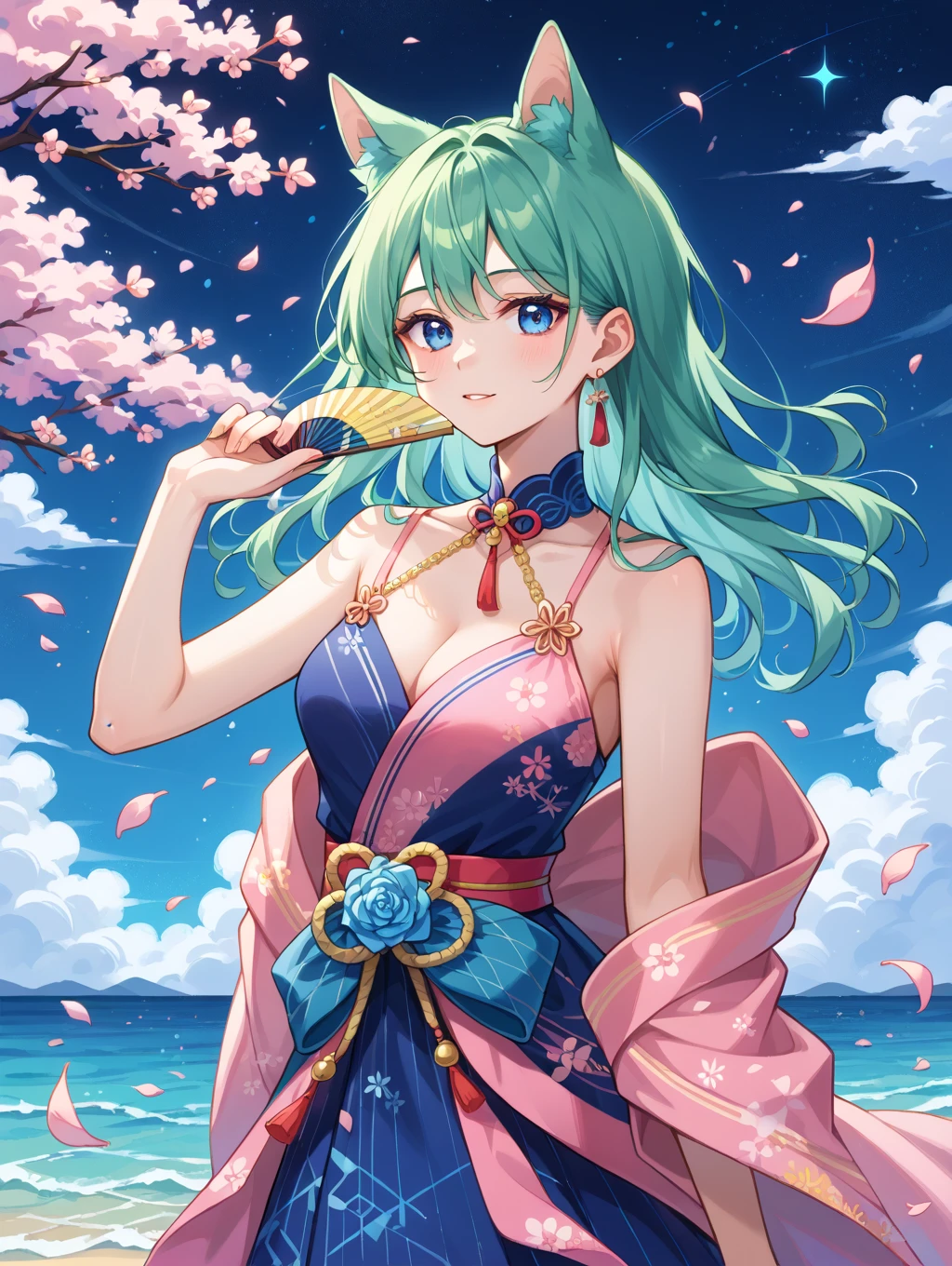 arafed woman with green hair and a pink dress holding a water bottle, wearing sundress, is wearing a swimsuit, wearing a pink dress, wet swimsuit, sundress, photo from the back, pink body, flattering photo, low quality photo, wearing pink floral chiton, cute girl wearing tank suit, wearing a low cut tanktop, wearing two - piece swimsuit