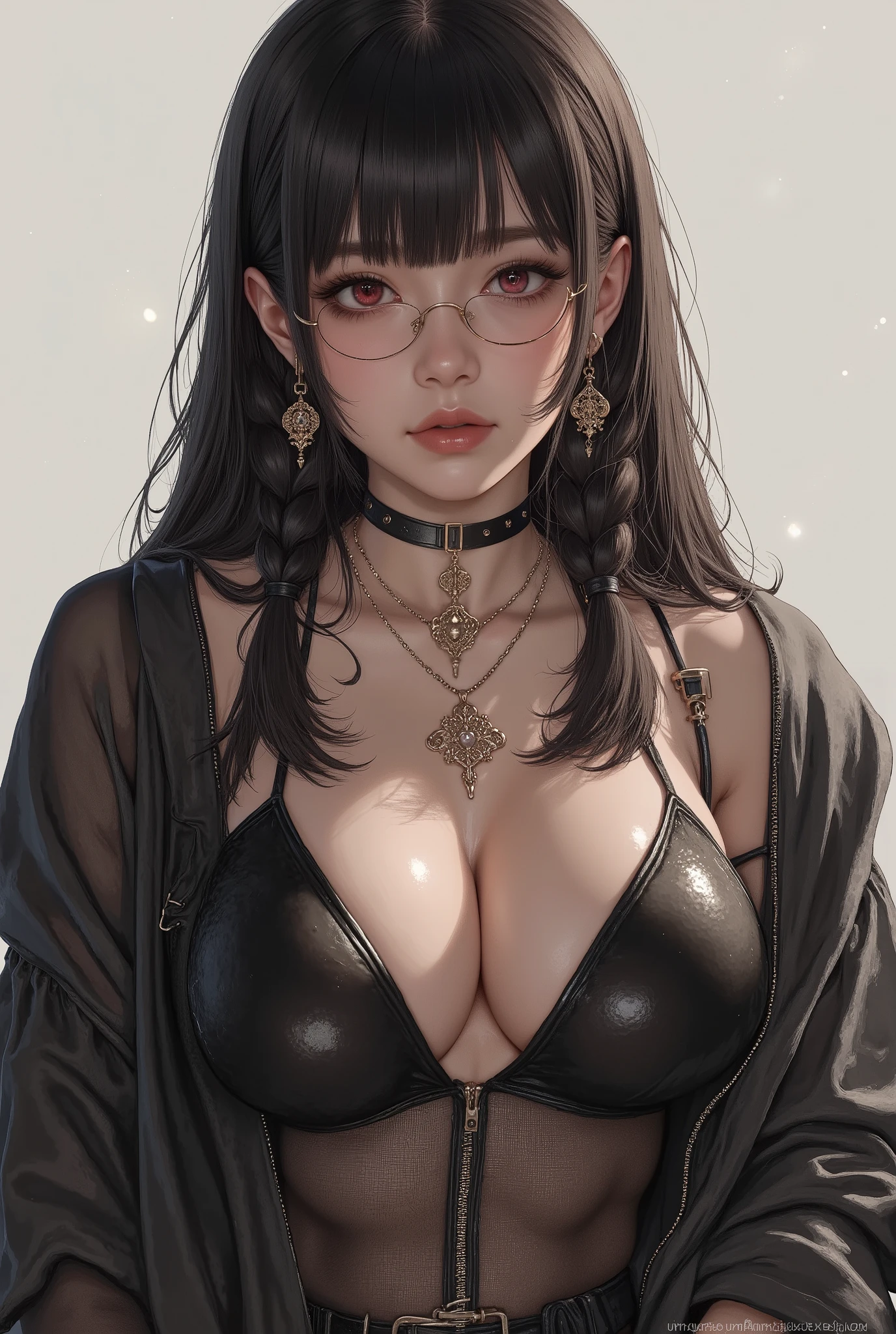 (  Highest Quality, best illustrations,high image quality:1.2), (Horror Fantasy:1.5), (ink and watercolor:1.5),(Ominous Scenery   :1.5),(A lot of dust rises:1.5),(  Dirt Track   :1.5),(wonderful:1.5),(masterpiece:1.5),  (Powerful figures:1.1、Big Breasts:1.3) 、 ((((glasses, cute、 red eyes、 Evil Ruby's Cursed Necklace )))),(((glasses、Big Breasts、  braids)))、  cute face,  raise eyebrows , ,(Fatal Beauty,  charming beauty ) ,(Mysterious Charm:1.1),(Big Breasts、attractive silhouette),   high image qualityテクスチャ 、High Quality Shadows、   beautiful and delicate face   、 beautiful, delicate, eyes are sticky liquid dripping  、 ray tracing 、 20th Generation、 cute K-POP girl、( The Face of Korea )、Thin face、( Ulzan-6500-v1.1:0.6)、   Face of Pure Loss   _v1 , ( beautiful and delicate face ,  beautiful and delicate eyes,  perfectly balanced face ,  high image quality skin ,  detailed skin,  lens flares {x} perfect ratio 4 fingers to 1 thumb :1.25)、 DSLRs、   地獄から来たbeautiful悪魔女  ,    ATTRACTIVE GIRL  , Real Girls, Gurwitz,  Gurwitz-style Artwork , Girl Roleplay, Realistic 3d style, cgstation Popular Topics,,  8k portrait rendering BYMR. nomi ,（truth,truth:1.4,glassesの少女  :1.2)、cheek、 glossy lips, 1. オーバーサイズ comment:  comment、 come up with an oversized design that covers shoulder to knee.。 navy blue or black are standard colors .、[ Soft khaki or beige , wait.、 Pick the right color for the season 。 2.    choose the color that suits your skin    : To protect yourself from the cold、    choose the color that suits your skin   、 ニットの質感と色を commentに合わせてください .。 3. ワイドレッグ   pants:    pants,  choose a wide leg design 、combines mobility and style。Dark tone denim or black   pants look great.。 4. knee-high boots: オーバーサイズ commentに含まれるもの、boots are black or dark brown Match the texture and color of the fashionable.、  Gives a stylish impression  。 5. accessories:   The  。  Disney  、   long necklace  、6. handbag: handbag、let's match the color of your outfit.