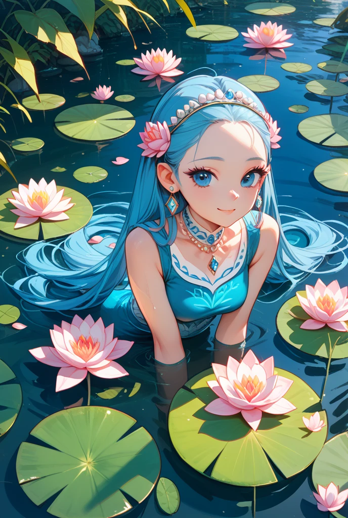 Anime girl with pink hair and pink flowers in water - SeaArt AI
