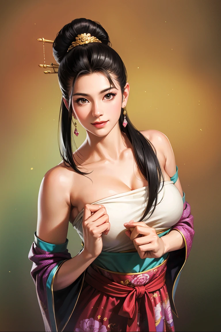 1 girl in, meme, Two layers of fine eyes, look at the audience, incredibly short hair, black hair,Jewelry on the head,
Upper body, chinese clothes, Hanfu, , cleavage,( Open your clothes :1.4), Magical face, wearing cosmetics ,（Watercolor Painting）