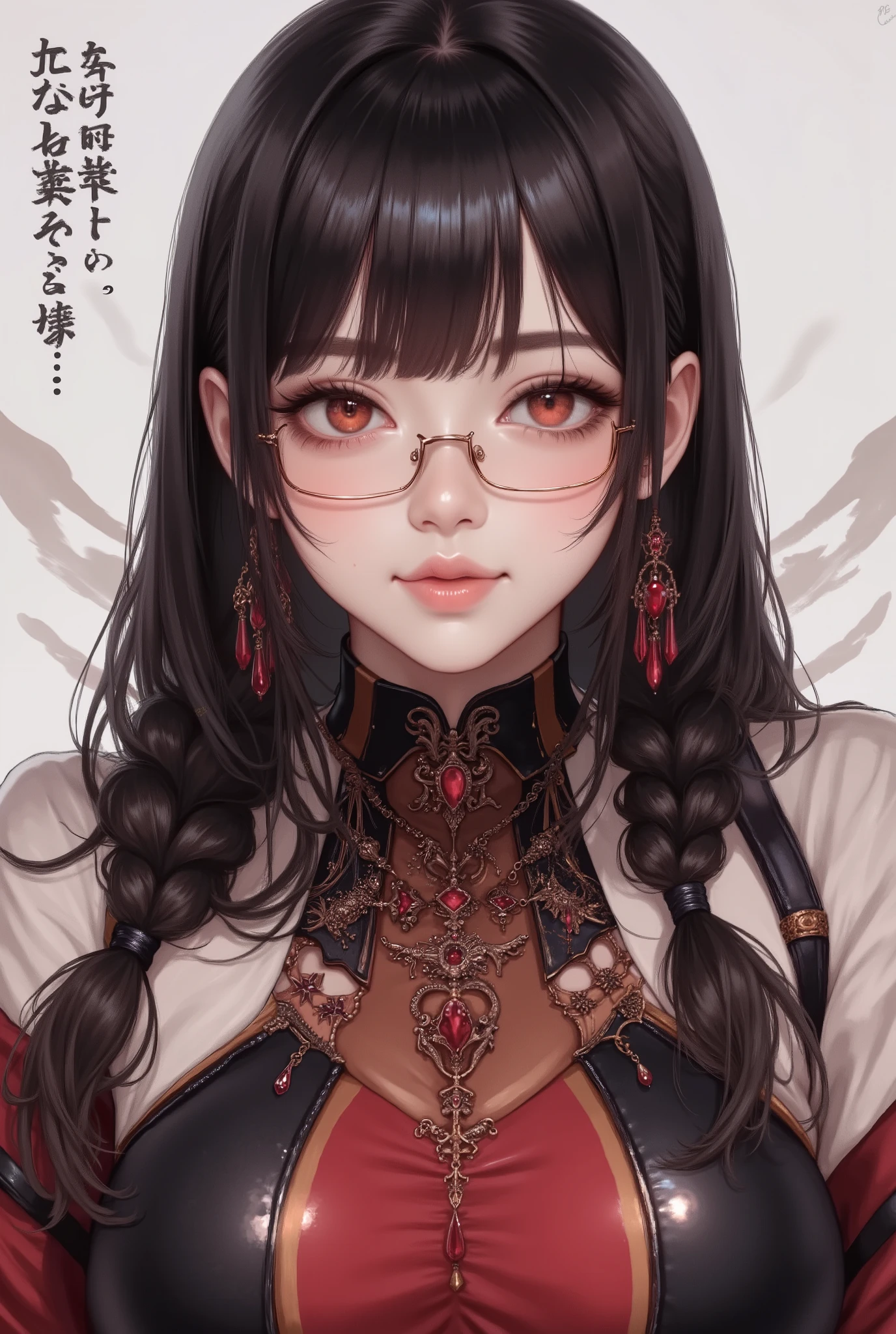 (  Highest Quality, best illustrations,high image quality:1.2), (Horror Fantasy:1.5), (ink and watercolor:1.5),(Ominous Scenery   :1.5),(A lot of dust rises:1.5),(  Dirt Track   :1.5),(wonderful:1.5),(masterpiece:1.5),  (Powerful figures:1.1、Big Breasts:1.3) 、 ((((glasses、Closeup Shot, cute、 Red Eyes、 Evil Ruby's Cursed Necklace )))),(((glasses、Big Breasts、  braids)))、  cute face,  raise eyebrows , ,(Fatal Beauty,  charming beauty ) ,(Mysterious Charm:1.1),(Big Breasts、attractive silhouette),   high image qualityテクスチャ 、High Quality Shadows、   beautiful and delicate face   、 beautiful, delicate, eyes are sticky liquid dripping  、 ray tracing 、 20th Generation、 cute K-POP girl、( The Face of Korea )、Thin face、( Ulzan-6500-v1.1:0.6)、   Face of Pure Loss   _v1 , ( beautiful and delicate face ,  beautiful and delicate eyes,  perfectly balanced face ,  high image quality skin ,  detailed skin,  lens flares {x} perfect ratio 4 fingers to 1 thumb :1.25)、 DSLRs、   地獄から来たbeautiful悪魔女  ,    ATTRACTIVE GIRL  , Real Girls, Gurwitz,  Gurwitz-style Artwork , Girl Roleplay, Realistic 3d style, cgstation Popular Topics,,  8k portrait rendering BYMR. nomi ,（truth,truth:1.4,glassesの少女  :1.2)、cheek、 glossy lips, 1. オーバーサイズ comment:  comment、 come up with an oversized design that covers shoulder to knee.。 navy blue or black are standard colors .、[ Soft khaki or beige , wait.、 Pick the right color for the season 。 2.    choose the color that suits your skin    : To protect yourself from the cold、    choose the color that suits your skin   、 ニットの質感と色を commentに合わせてください .。 3. ワイドレッグ   pants:    pants,  choose a wide leg design 、combines mobility and style。Dark tone denim or black   pants look great.。 4. knee-high boots: オーバーサイズ commentに含まれるもの、boots are black or dark brown Match the texture and color of the fashionable.、  Gives a stylish impression  。 5. accessories:   The  。  Disney  、   long necklace  、6. handbag: handbag、let's match the color of your outfit.