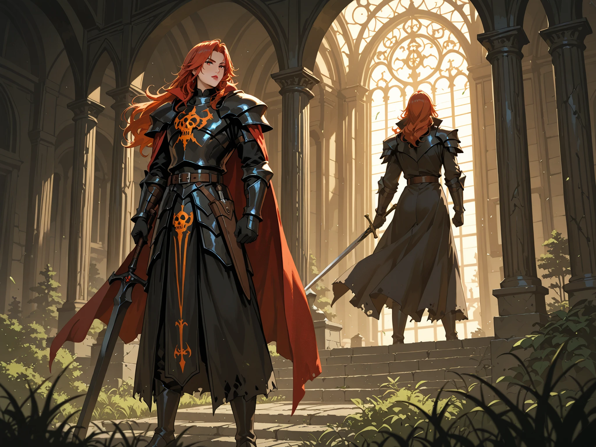 A couple of women in armor walking down a path - SeaArt AI