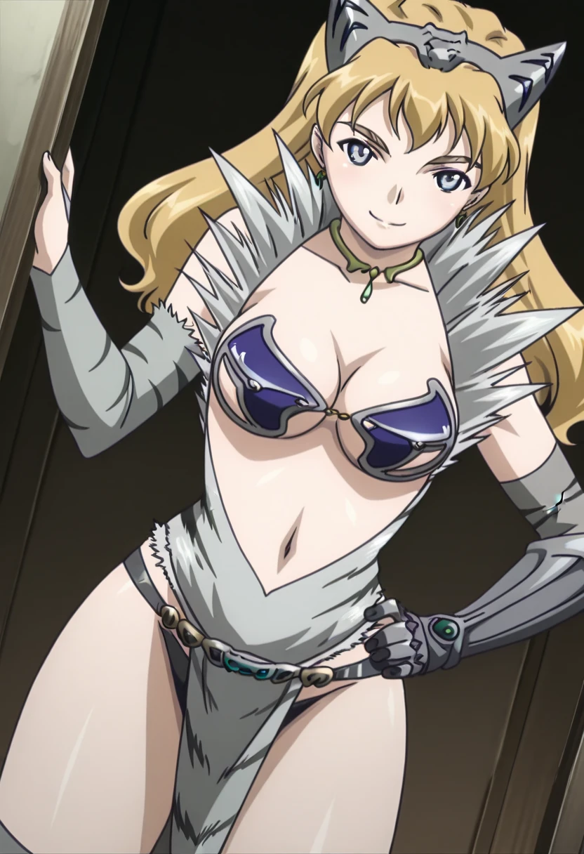 1girl, solo, facing viewer, looking down at viewer,,evil smile, BERTIE,,Highly detailed CG Unity 8K wallpaper, perfect lighting,official art,,(beautiful_face:1.5),(narrow_waist),,Highly detailed CG Unity 8K wallpaper, perfect lighting, anime screencap, retro artstyle, anime coloring, traditional media,evil huge laugh,lipstick,sadistic smile,deep shaded face,single braid,smile worst,worst ridecule,evil moukery,,one braid,lightblue leotard,two hands,five fingers,evil darkness background,