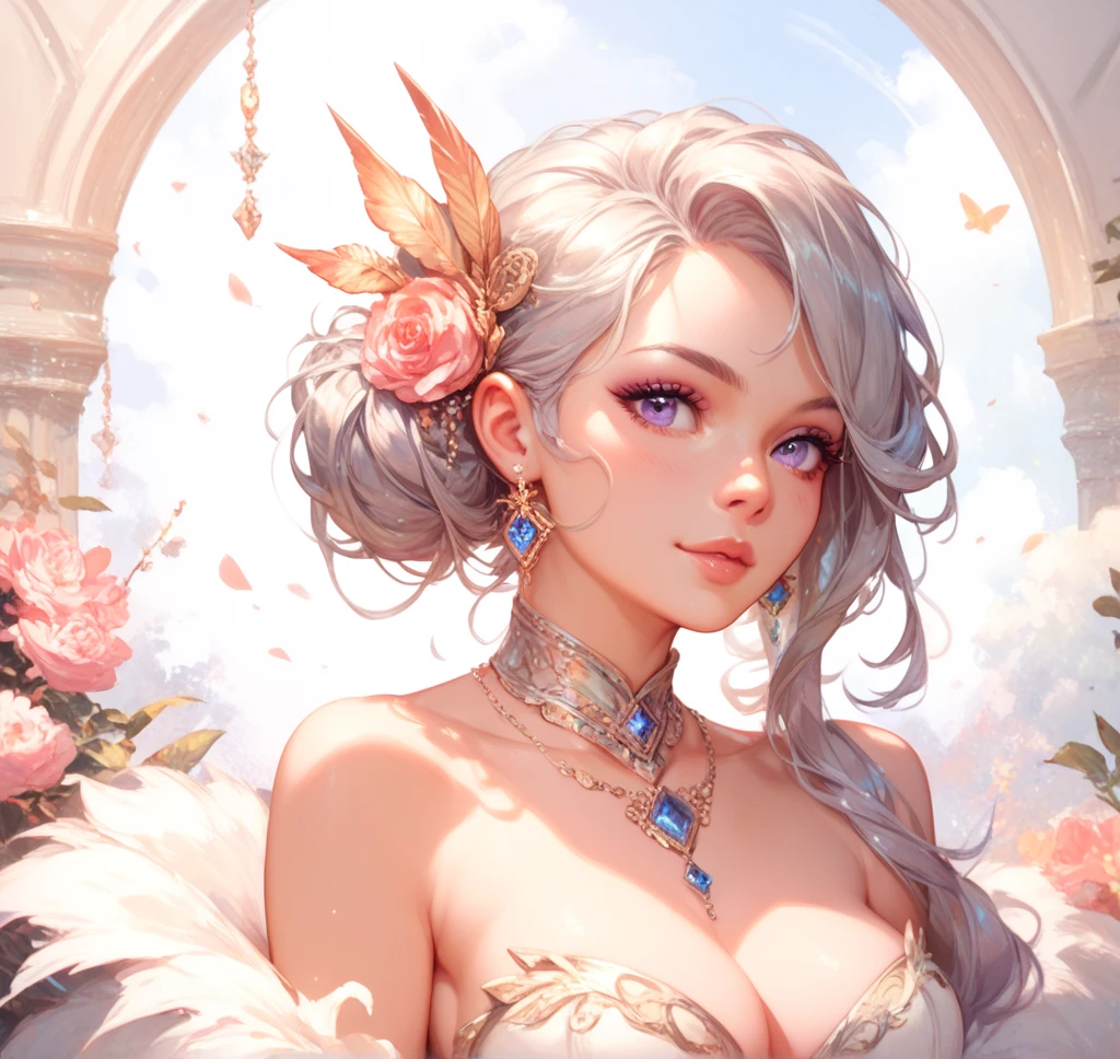 tmasterpiece，Highest high resolution，((themoon))，Dynamic bust of a beautiful aristocratic maiden，elegantly coiled brown chestnut hair，Purple clear eyes，Hair is covered with beautiful and delicate floral craftsmanship, Crystal Jewelry Filigree，Ultra-detailed details，upscaled，The Earth Rises。