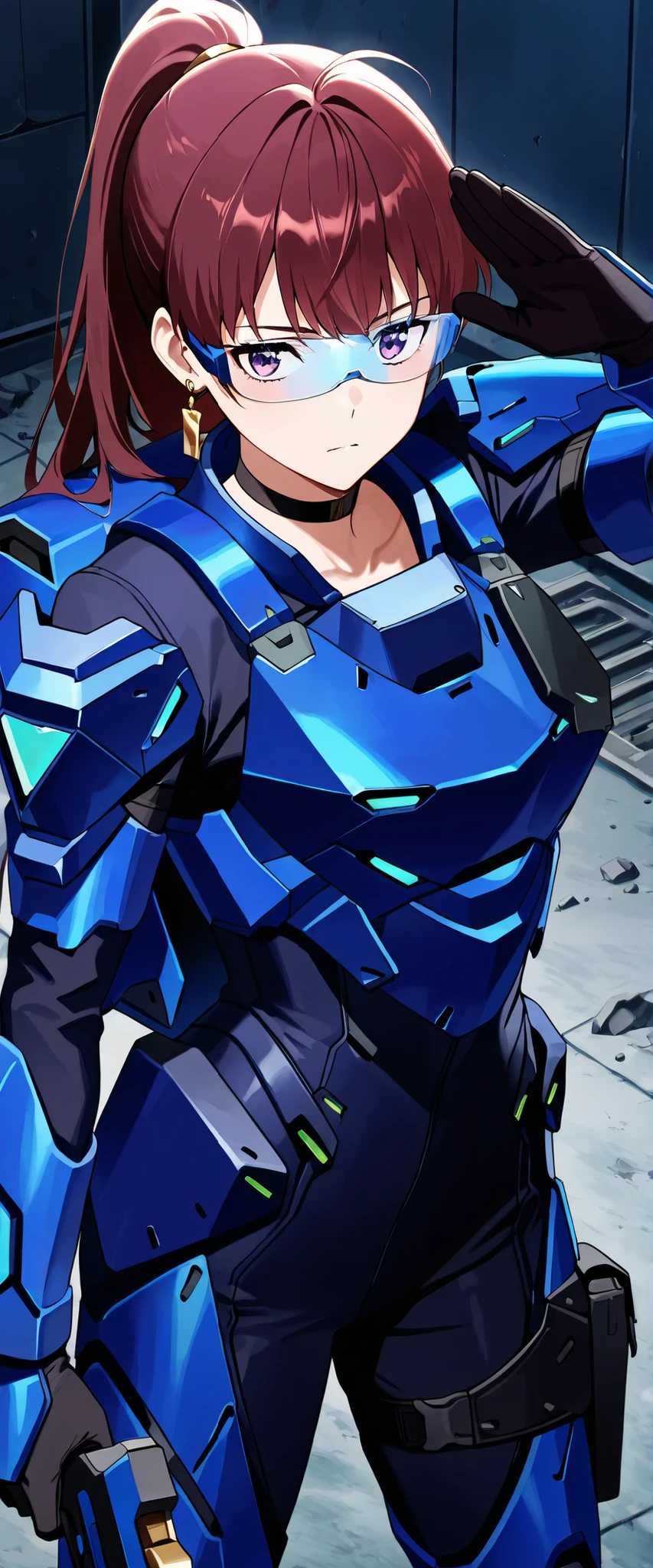 score_9, score_8_up, score_7_up,anime_screenshot,OFFICIAL ART,anime coloring, official anime artwork, screencap, anime screencap,uncensored,Newest,BREAK,1girl,solo,nikkedollasuit,ponytail,BREAK,Sniper Rifle,helmet,sniper glasses,(blue armor:1.5),black bodysuit,black gloves,golden jewelries on collar,golden earrings, black holster on thigh,black choker,backpack,BREAK,cool pose,BREAK,cowboy shot,front view