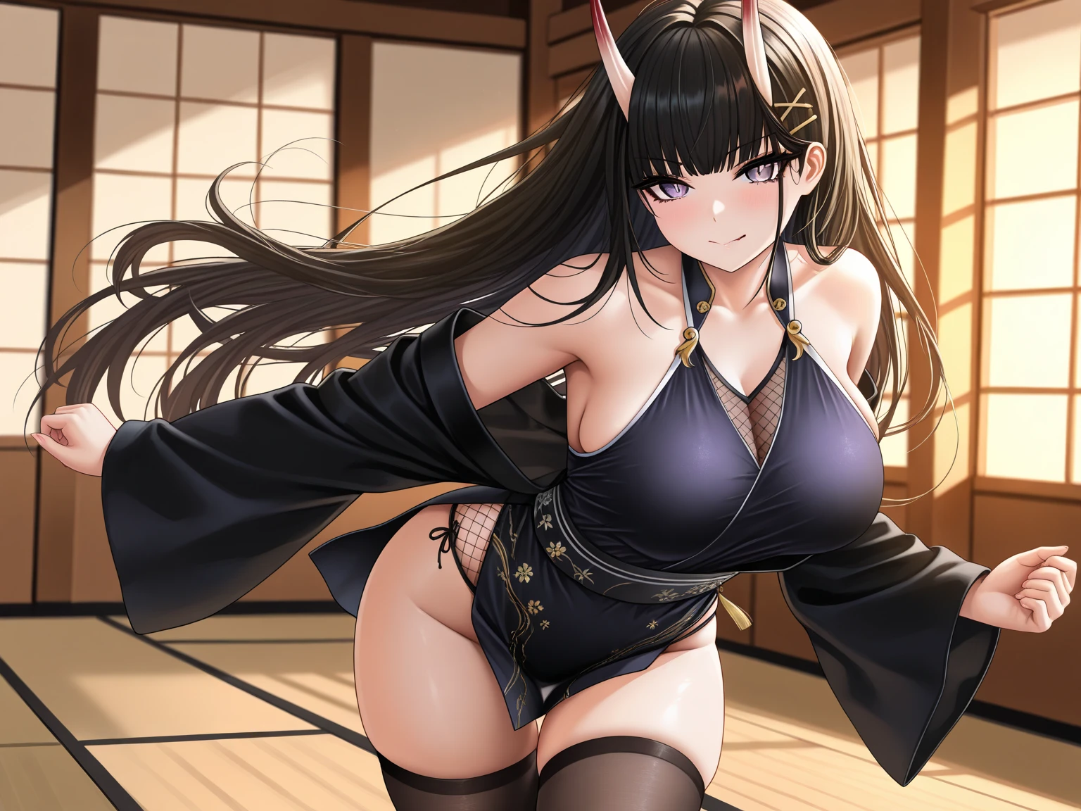 A woman with a large  growing out of her  and inserted into a dummy　　　