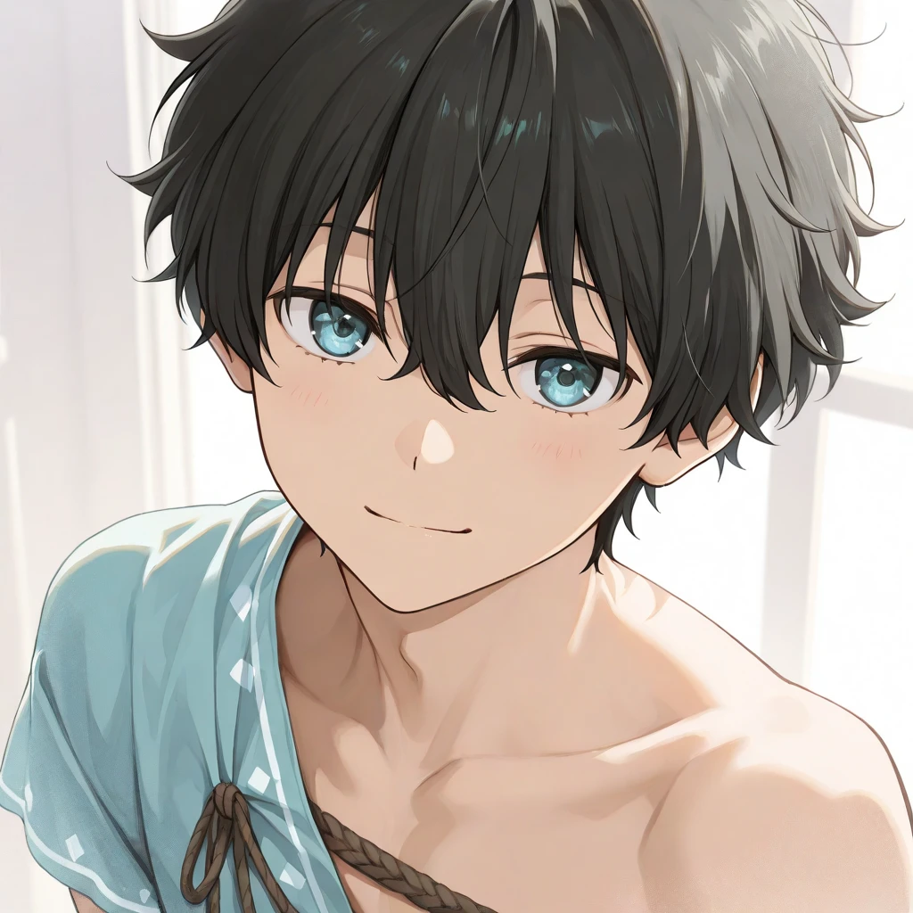 Handsome thin 12 year old Japanese boy.), cute face, (deeply carved face:0.7), (freckles:0.6), soft light,healthy white skin, Shy, (serious face), thin, Japanese , in short swimming trunks, takes off his shirt, slim waist, Slim stomach, 