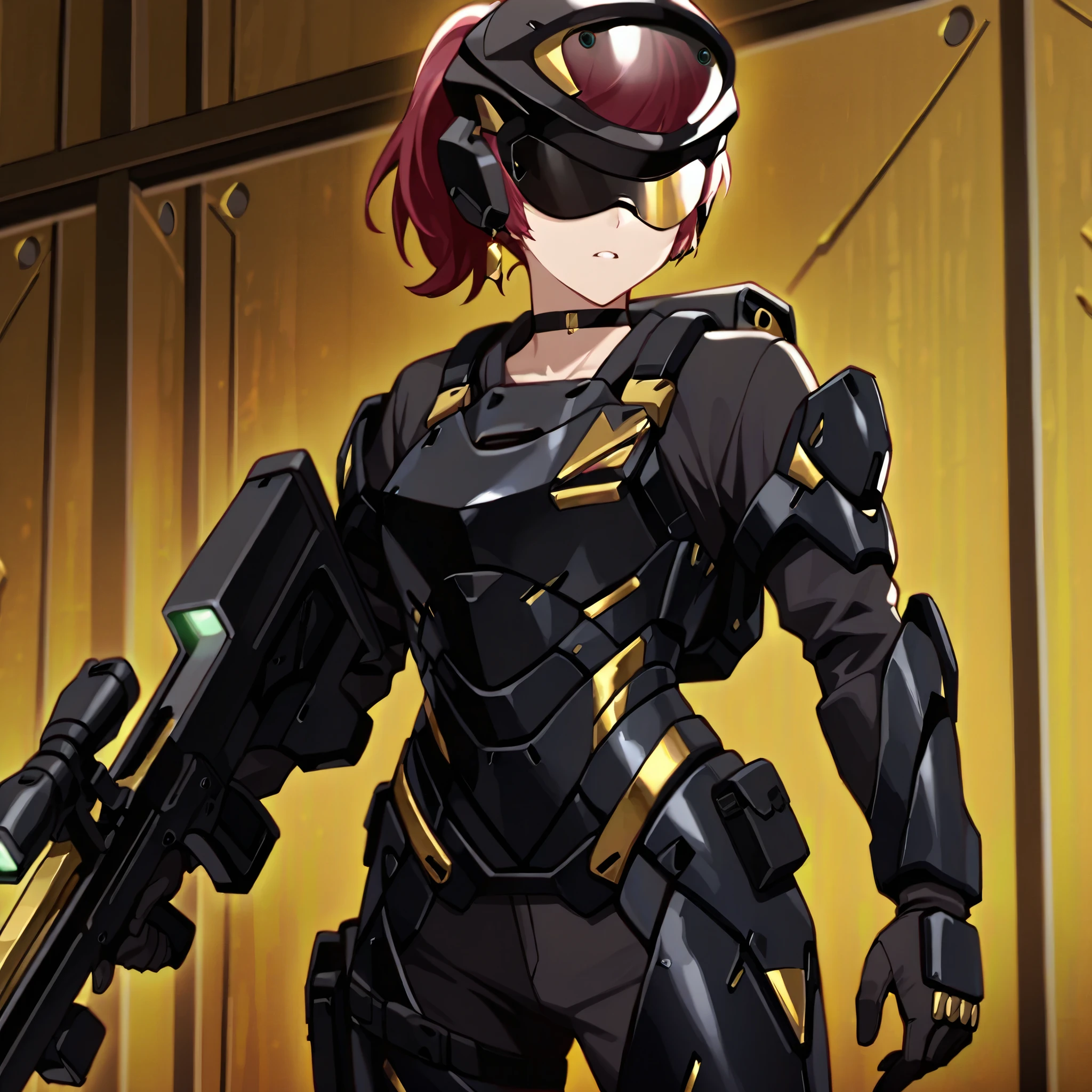 score_9, score_8_up, score_7_up,anime_screenshot,OFFICIAL ART,anime coloring, official anime artwork, screencap, anime screencap,uncensored,Newest,BREAK,1girl,solo,nikkedollasuit,ponytail,BREAK,Sniper Rifle,helmet,sniper glasses,(black armor with gold line:1.5),black sci-fi bodysuit,black gloves,golden jewelries on collar,golden earrings, black holster on thigh,black choker,backpack,BREAK,shooting pose,BREAK,cowboy shot,front view,sci-fi,battle field